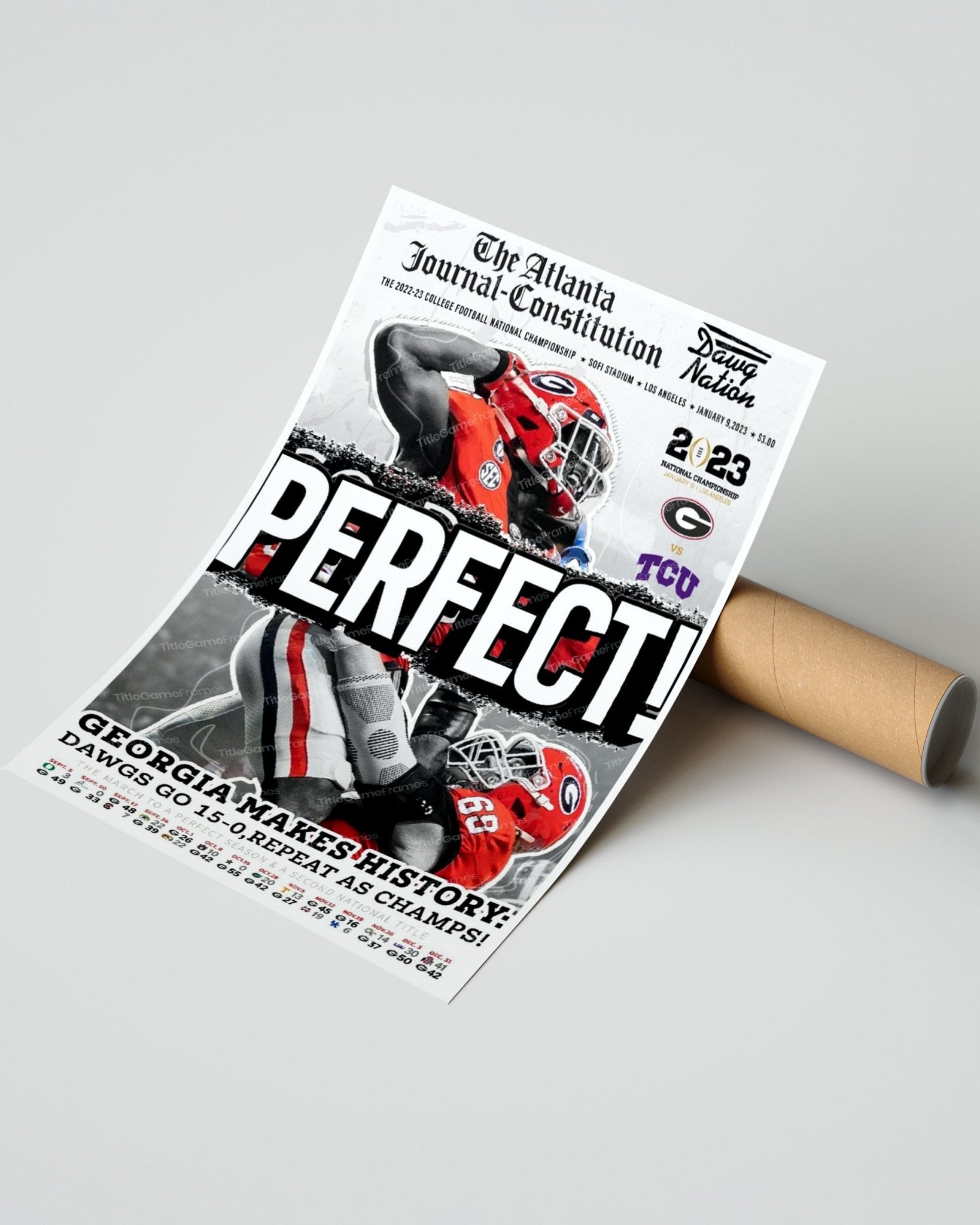 2023 Georgia Bulldogs 'PERFECT' College Football National Champions Framed Front Page Newspaper Print - Title Game Frames