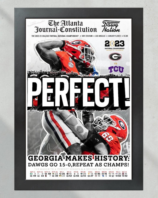2023 Georgia Bulldogs 'PERFECT' College Football National Champions Framed Front Page Newspaper Print - Title Game Frames