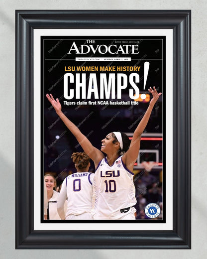 2023 LSU Tigers Women's National Champions Angel Reese "CHAMPS!" Framed Front Page Newspaper - Title Game Frames