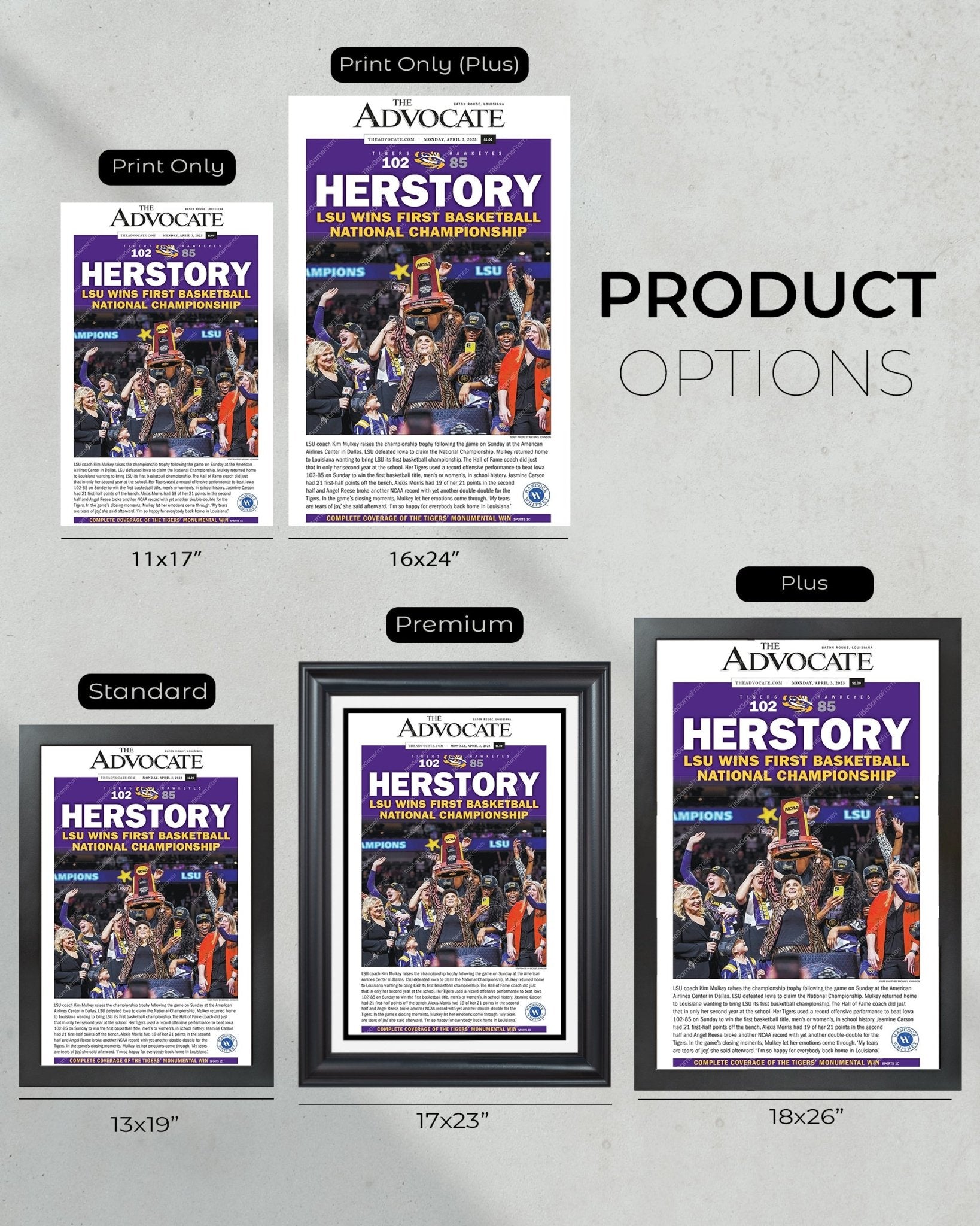 2023 LSU Tigers Women's National Champions "HERSTORY" Framed Front Page Newspaper - Title Game Frames