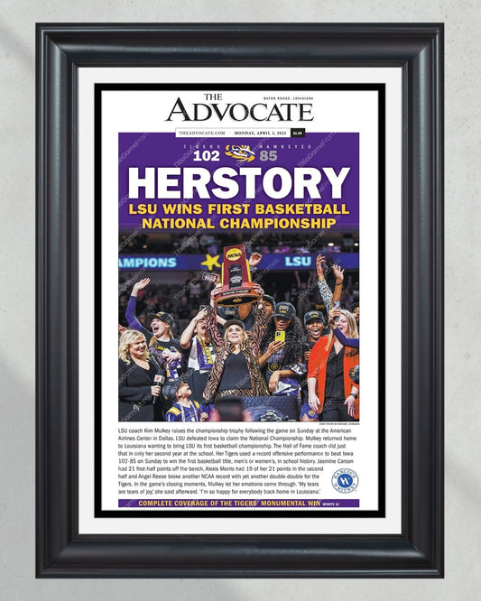 2023 LSU Tigers Women's National Champions "HERSTORY" Framed Front Page Newspaper - Title Game Frames