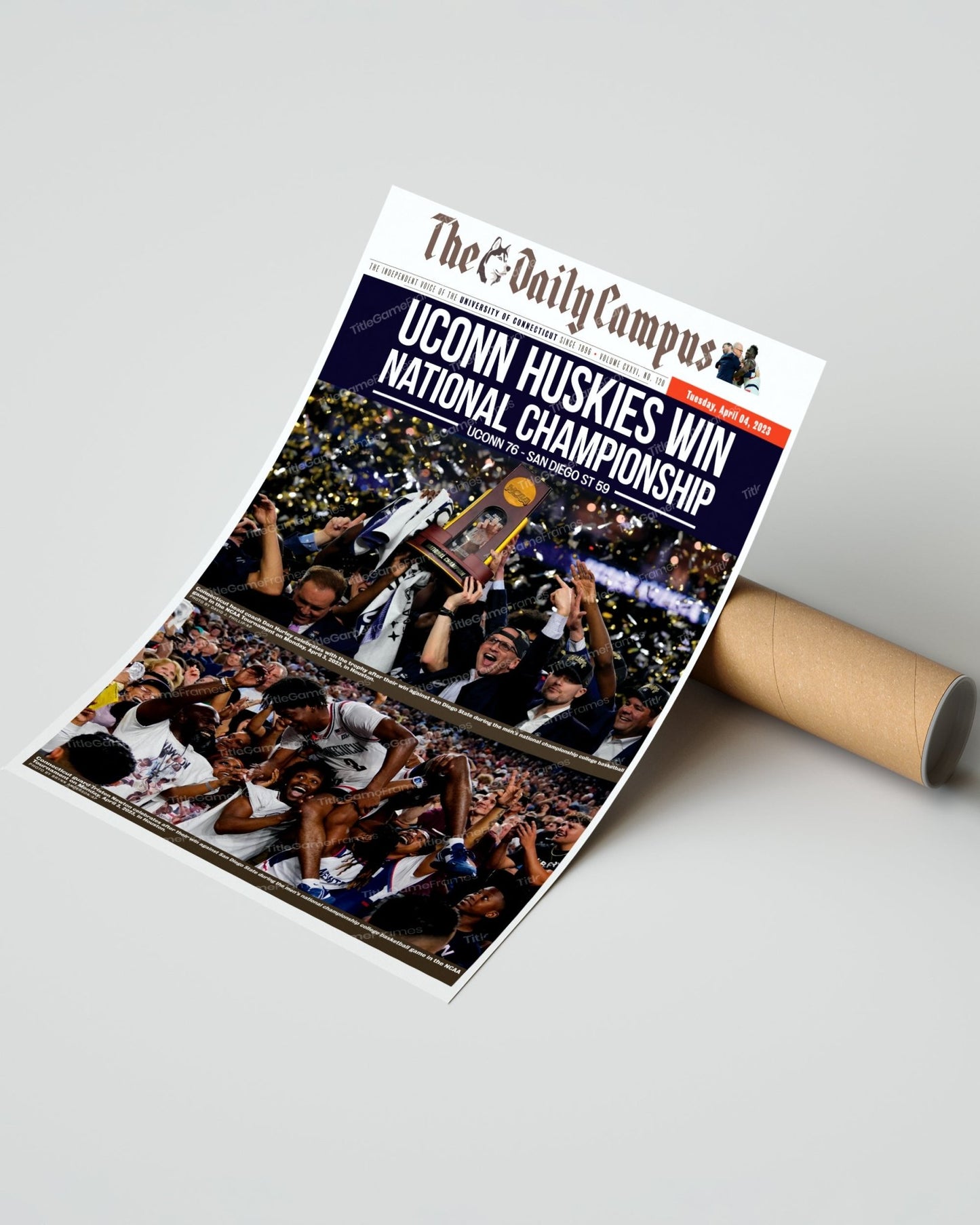 2023 UConn Huskies: National Championship Glory Framed Newspaper Print - Title Game Frames