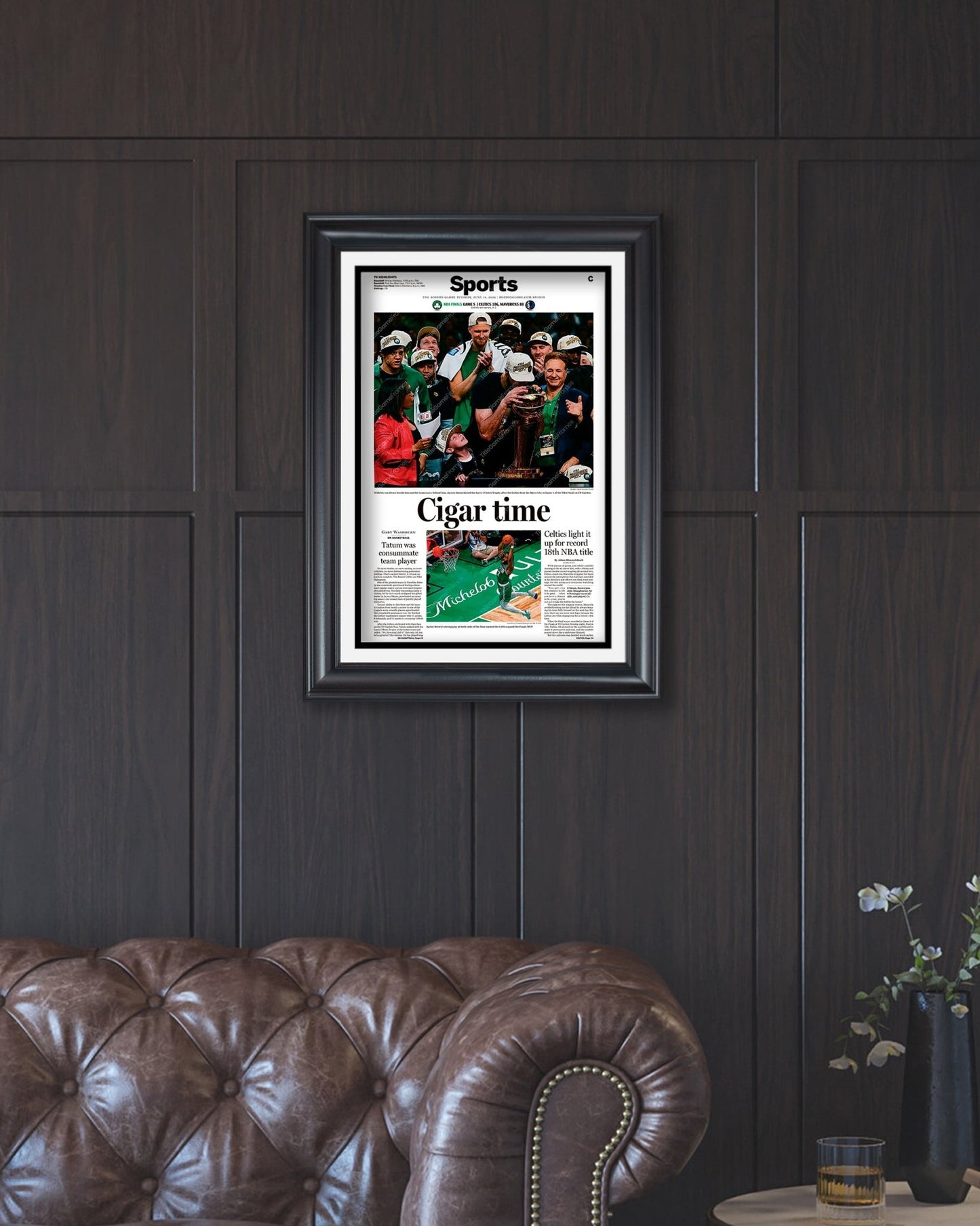 2024 Boston Celtics NBA Champions 'Cigar Time' Framed Commemorative Newspaper - Title Game Frames
