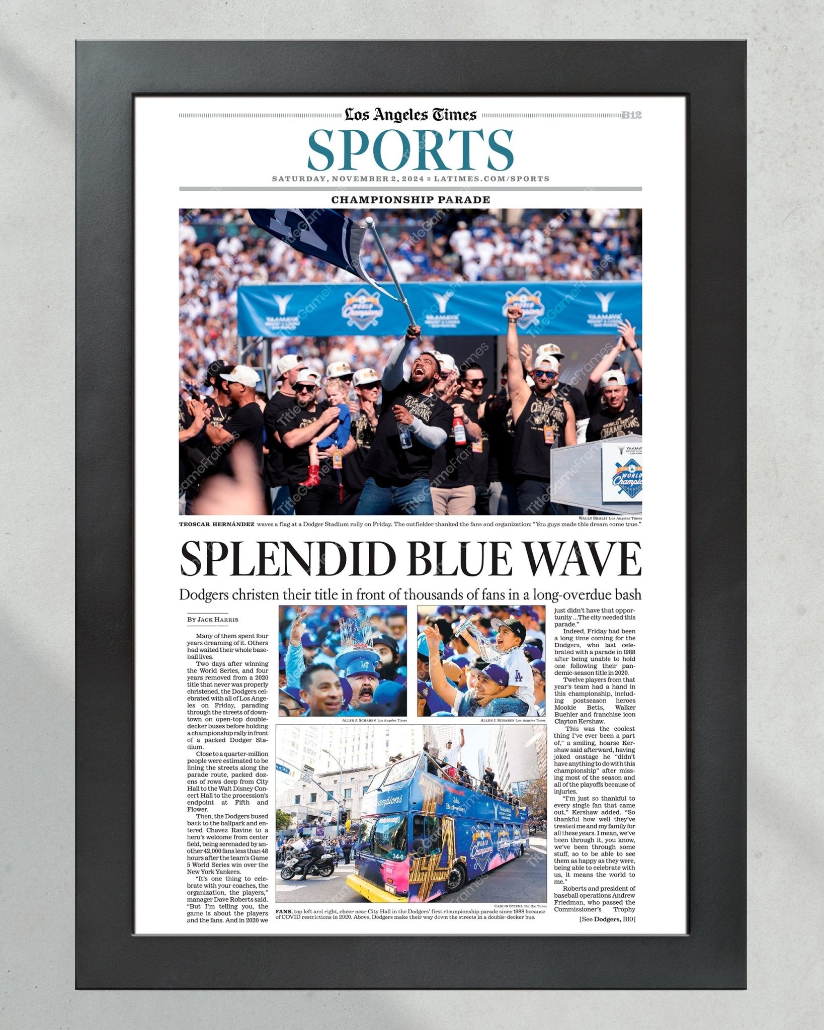 2024 Dodgers Victory Parade: World Series Celebration Framed Newspaper - Title Game Frames