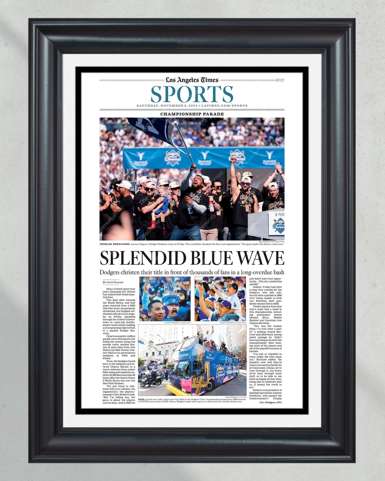 2024 Dodgers Victory Parade: World Series Celebration Framed Newspaper - Title Game Frames