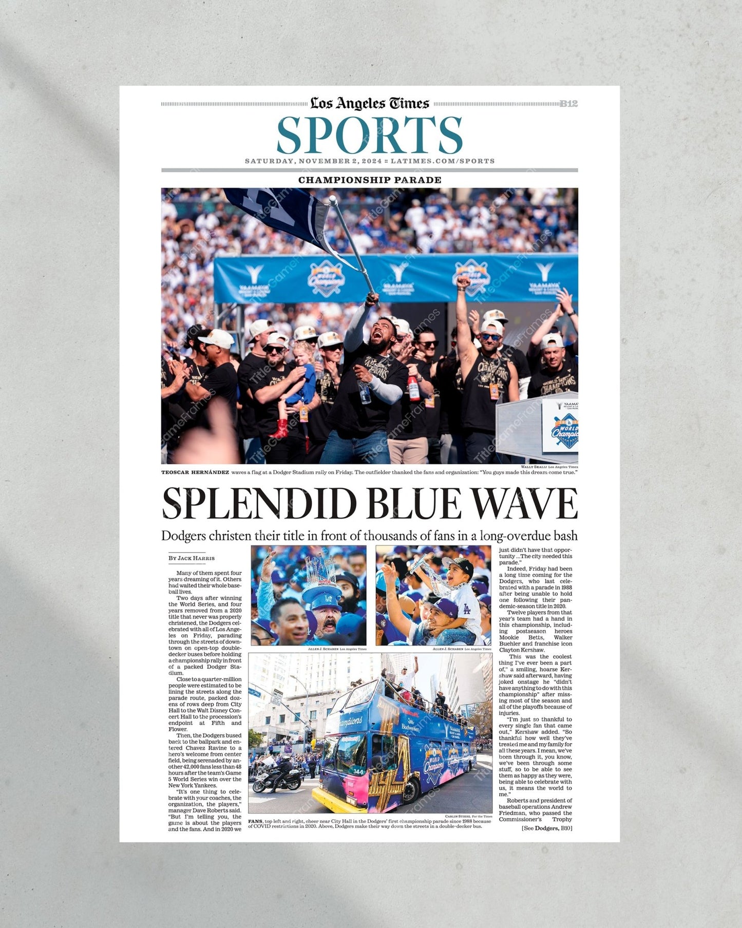 2024 Dodgers Victory Parade: World Series Celebration Framed Newspaper - Title Game Frames