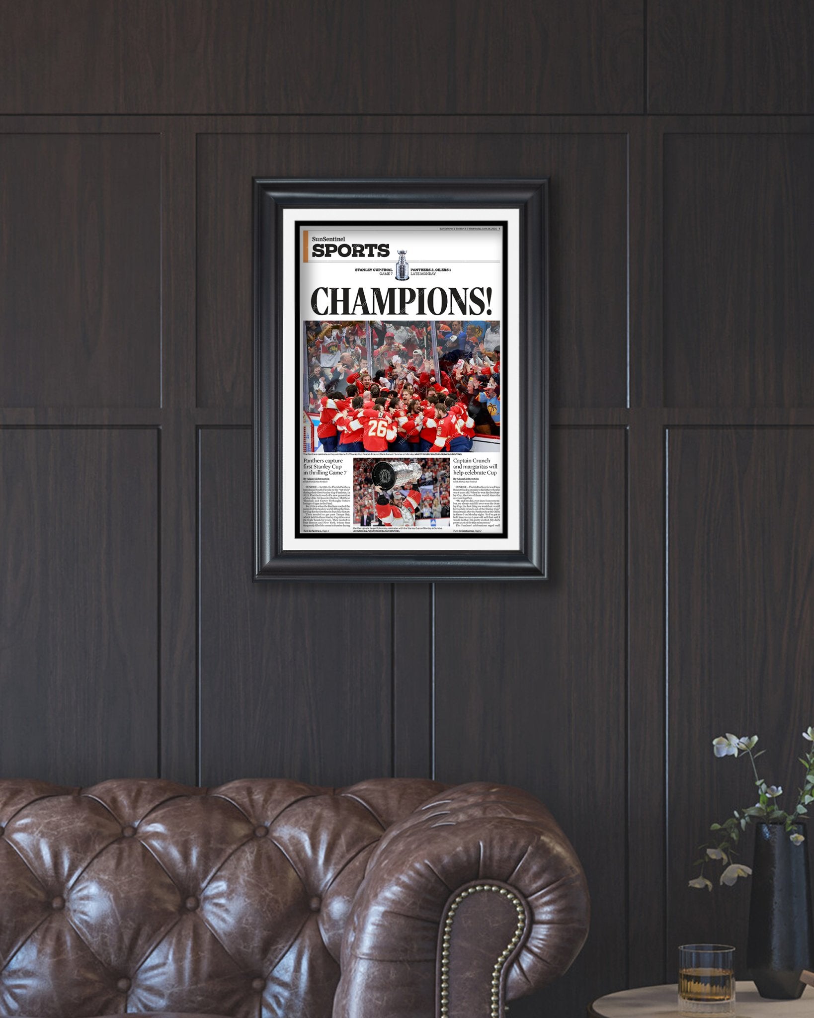 2024 Florida Panthers Stanley Cup 'CHAMPIONS!' Framed Sports Edition Newspaper - Title Game Frames