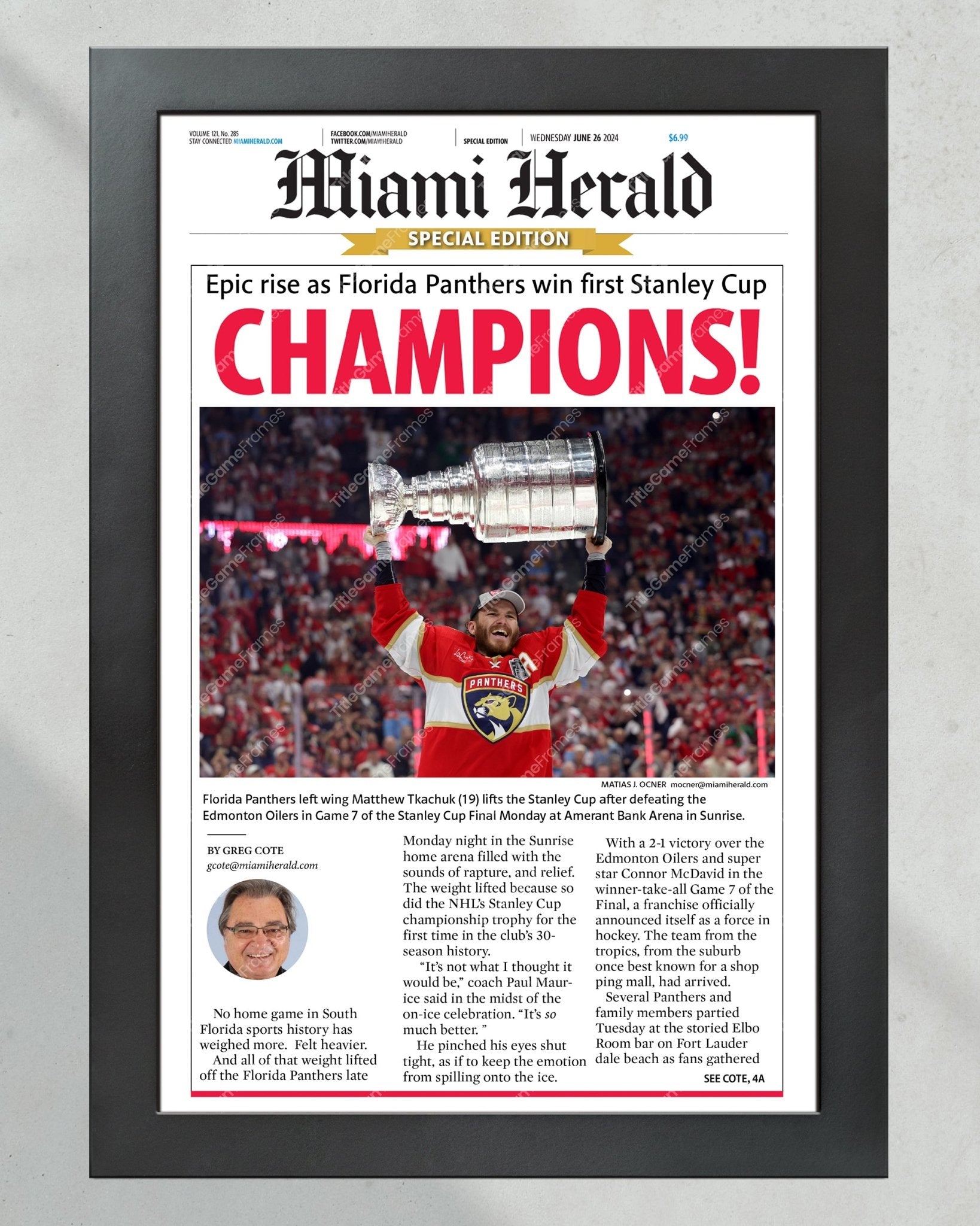 2024 Florida Panthers Stanley Cup "CHAMPIONS!" Special Edition Newspaper - Title Game Frames