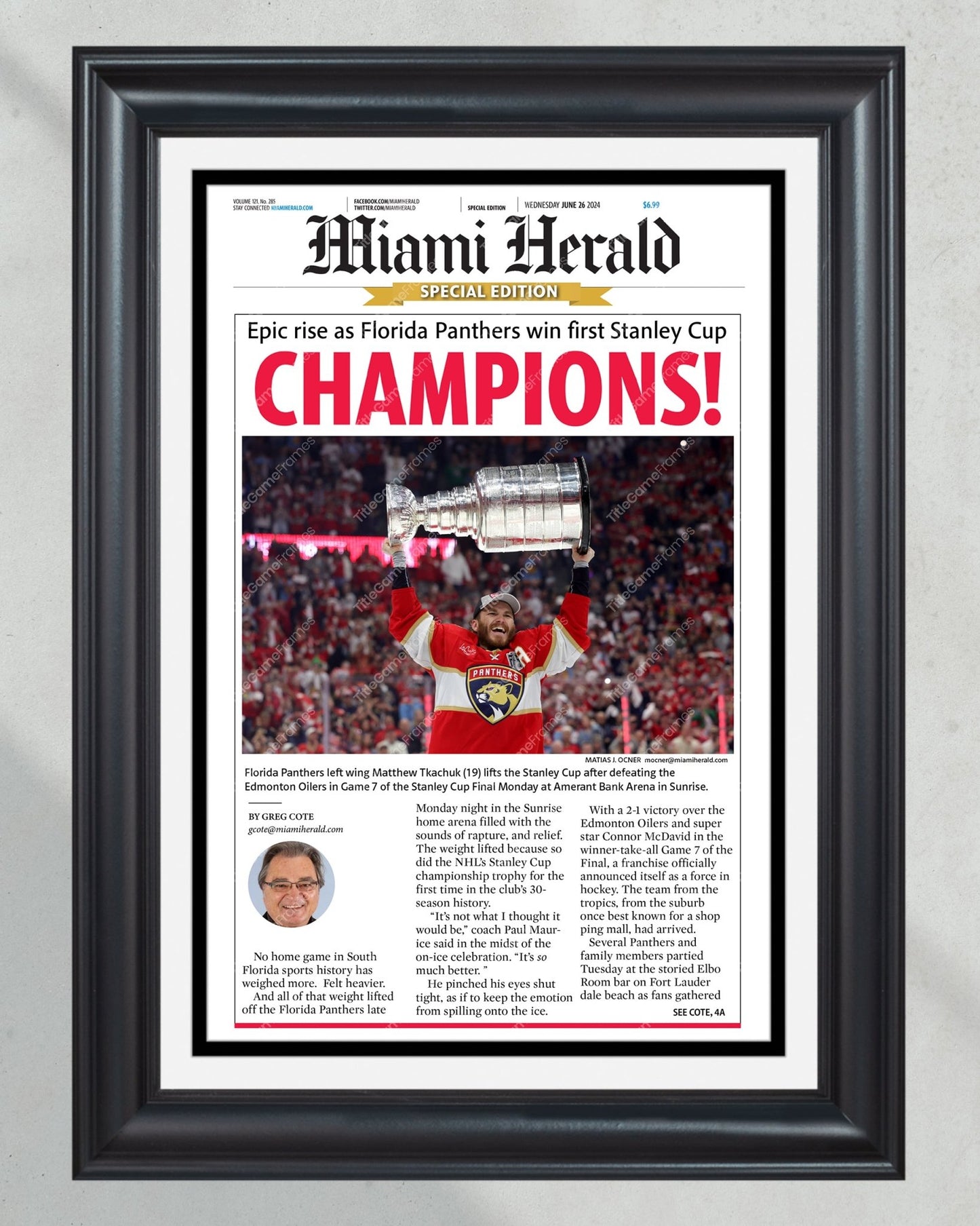 2024 Florida Panthers Stanley Cup "CHAMPIONS!" Special Edition Newspaper - Title Game Frames