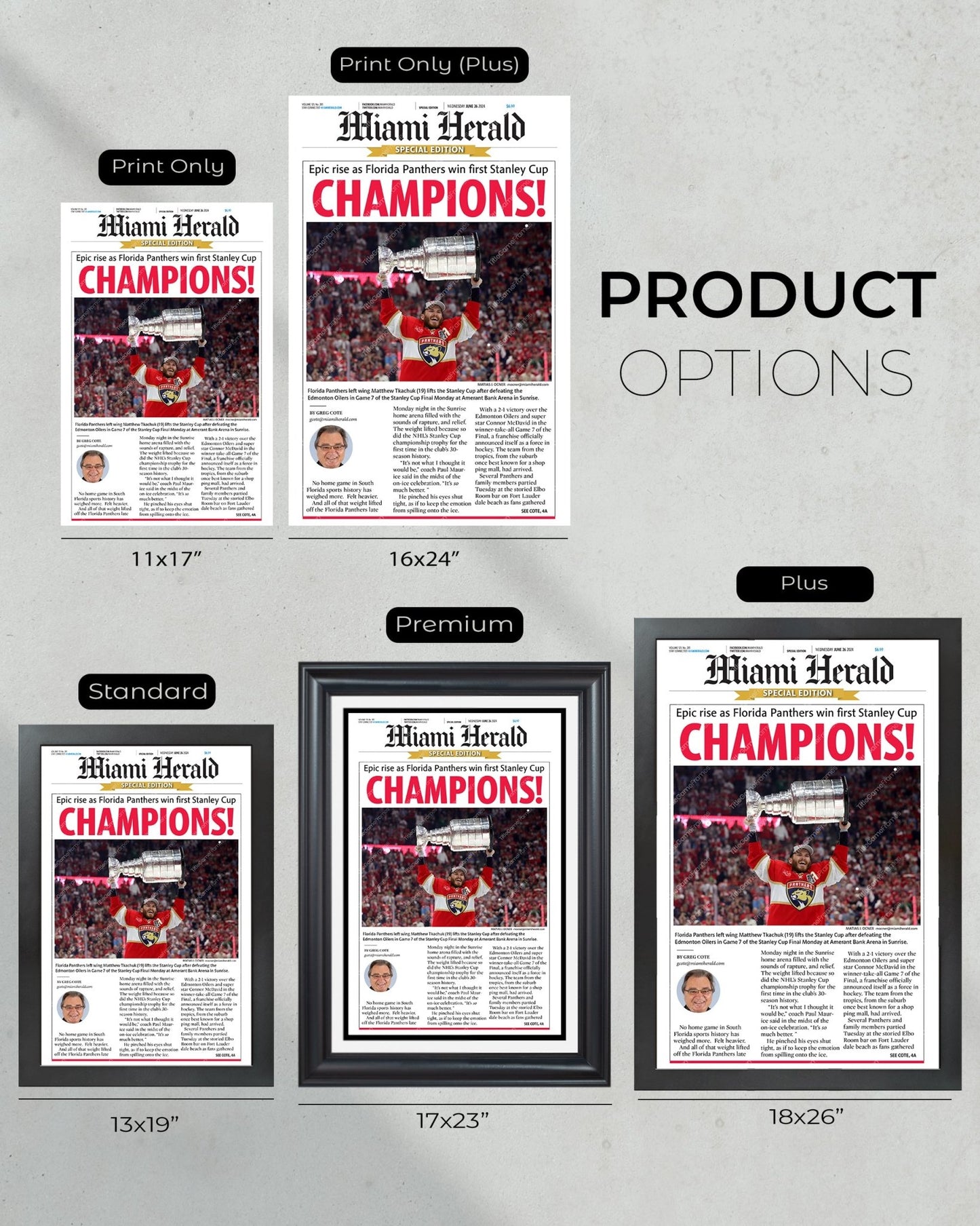 2024 Florida Panthers Stanley Cup "CHAMPIONS!" Special Edition Newspaper - Title Game Frames