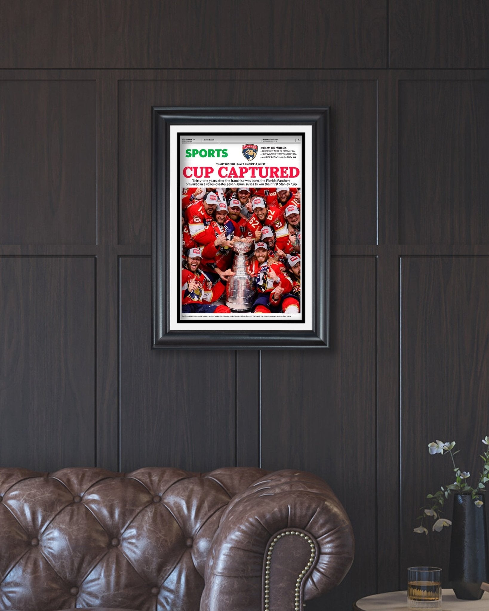 2024 Florida Panthers Stanley Cup "Cup Captured" Framed Sports Newspaper - Title Game Frames