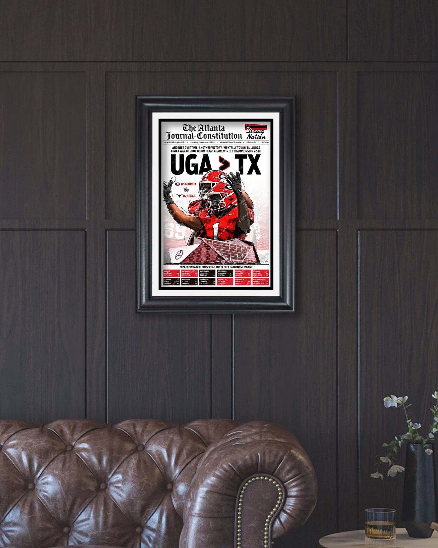 2024 Georgia Bulldogs SEC Championship 'UGA > TX' Victory Over Texas Framed Newspaper - Title Game Frames