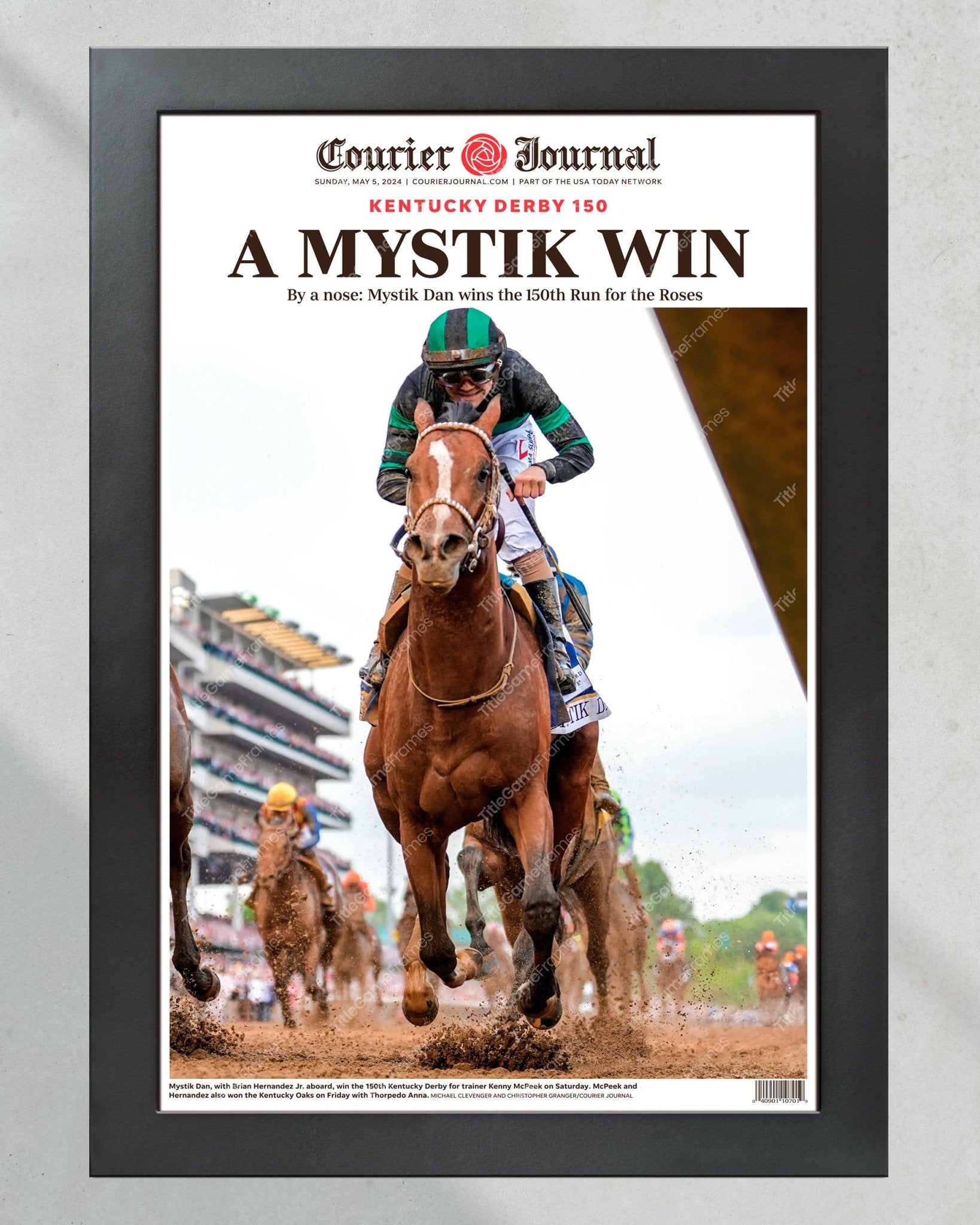 2024 Kentucky Derby Champion - Mystik Dan 'A MYSTIK WIN' | Framed Newspaper - Title Game Frames