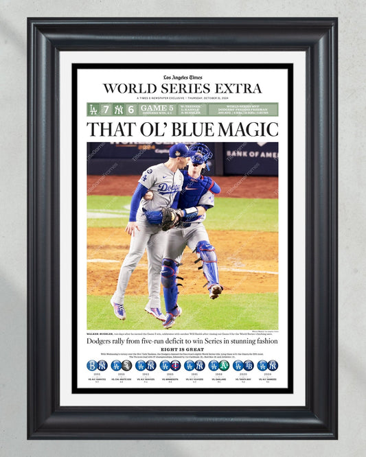 2024 LA Dodgers World Series Champions "BLUE MAGIC" Framed Newspaper - Title Game Frames