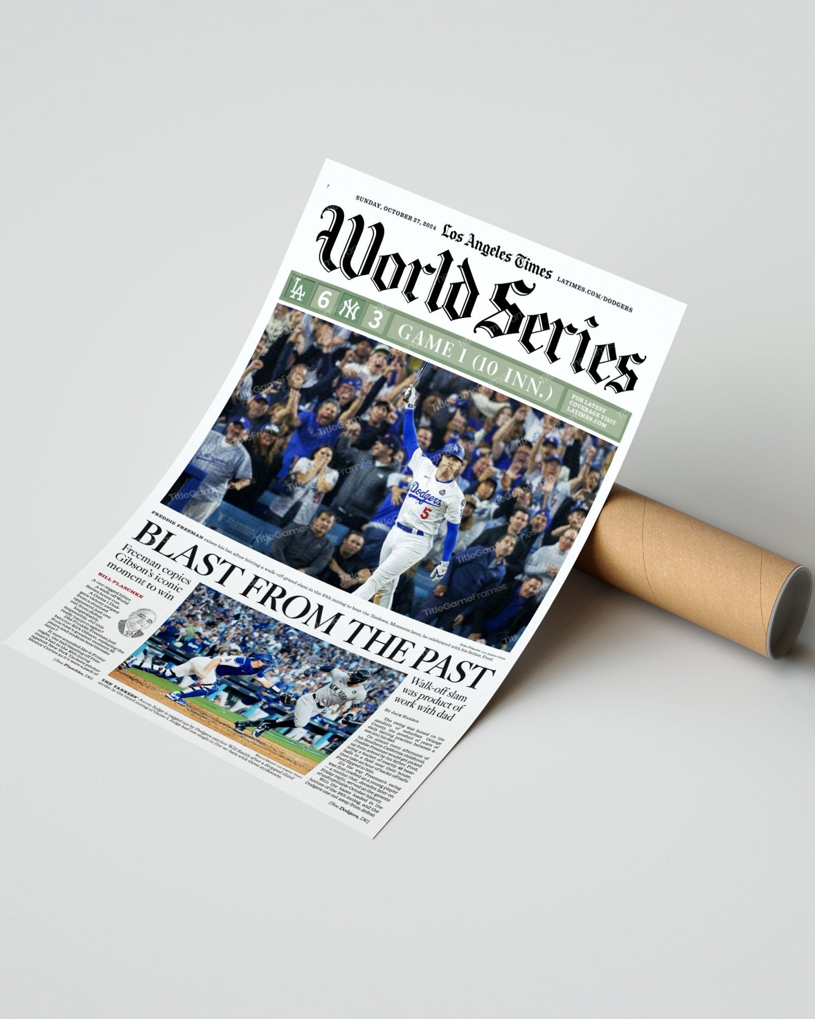 2024 LA Dodgers World Series Game 1"Blast from the Past" Freddie Freeman MVP Newspaper - Title Game Frames