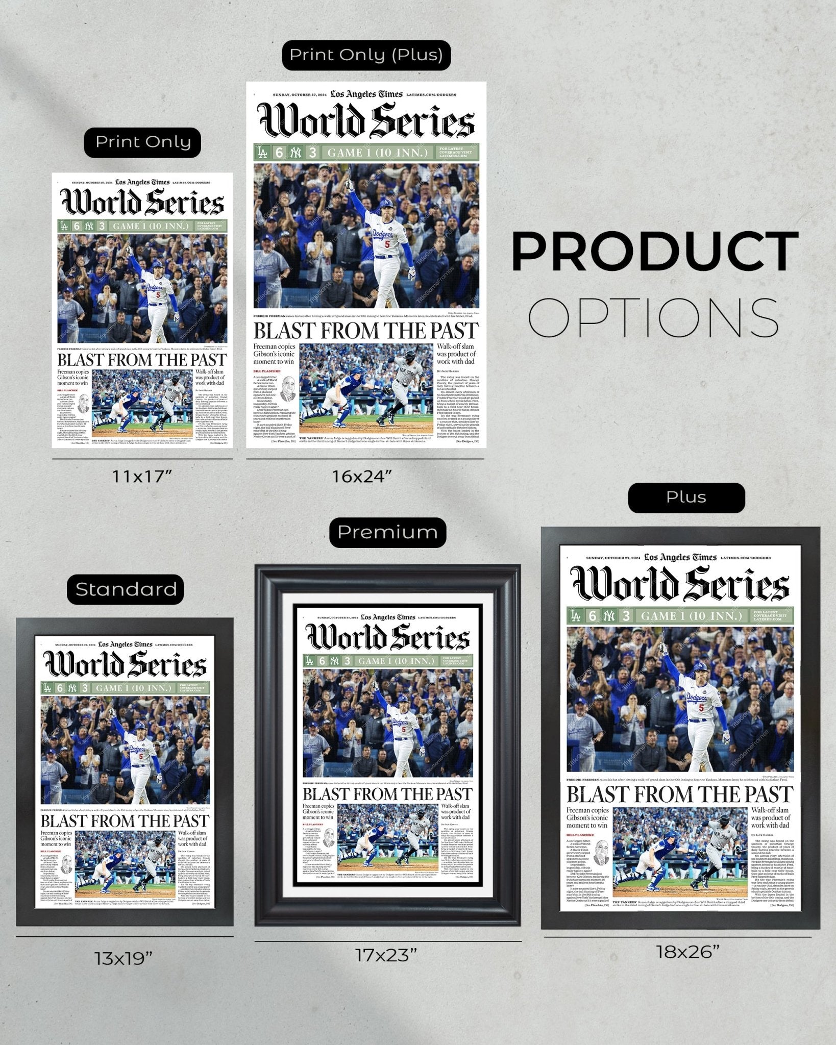 2024 LA Dodgers World Series Game 1"Blast from the Past" Freddie Freeman MVP Newspaper - Title Game Frames