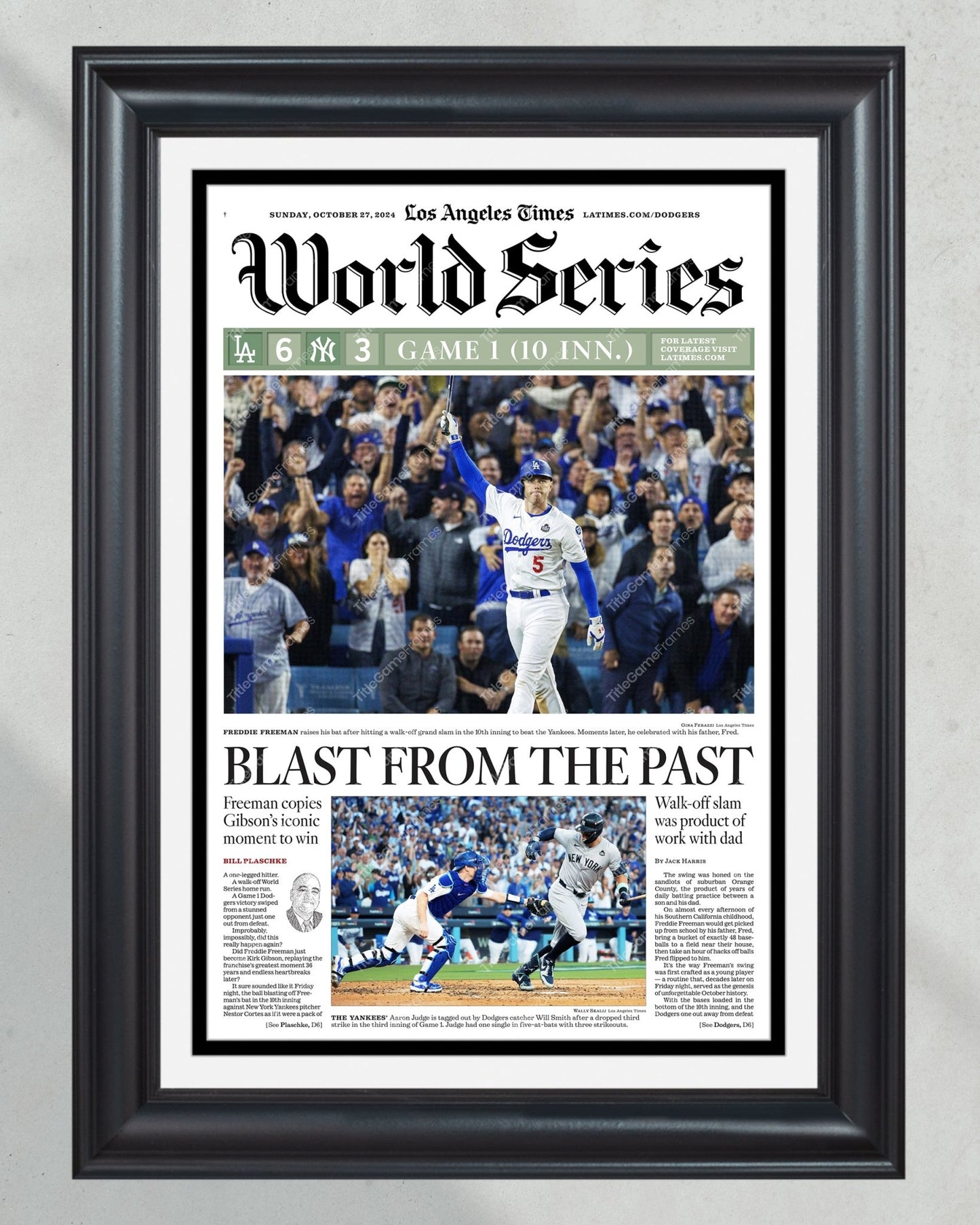 2024 LA Dodgers World Series Game 1"Blast from the Past" Freddie Freeman MVP Newspaper - Title Game Frames