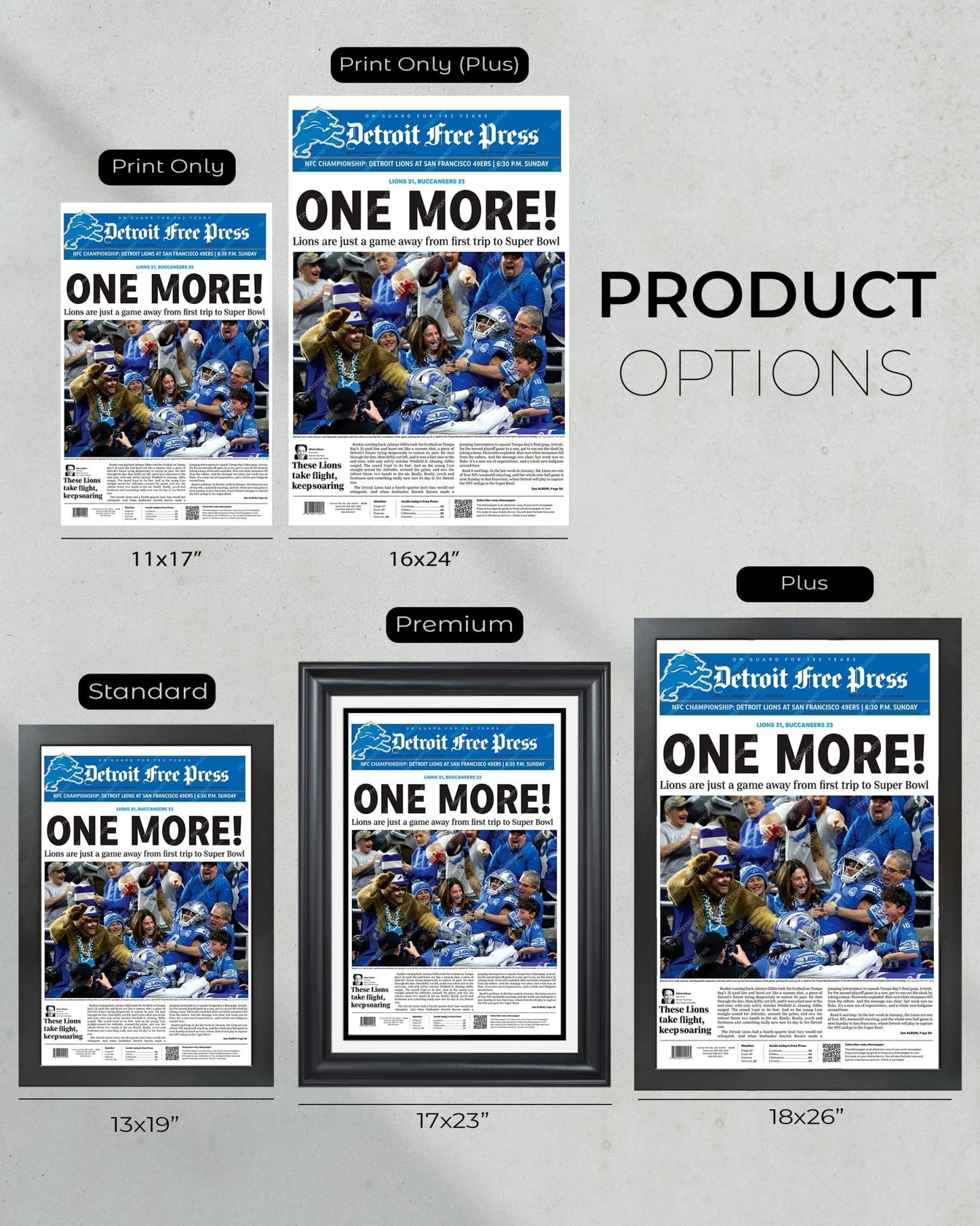 2024 Lions' Playoff March - 'One More' - Framed Newspaper Keepsake - Title Game Frames