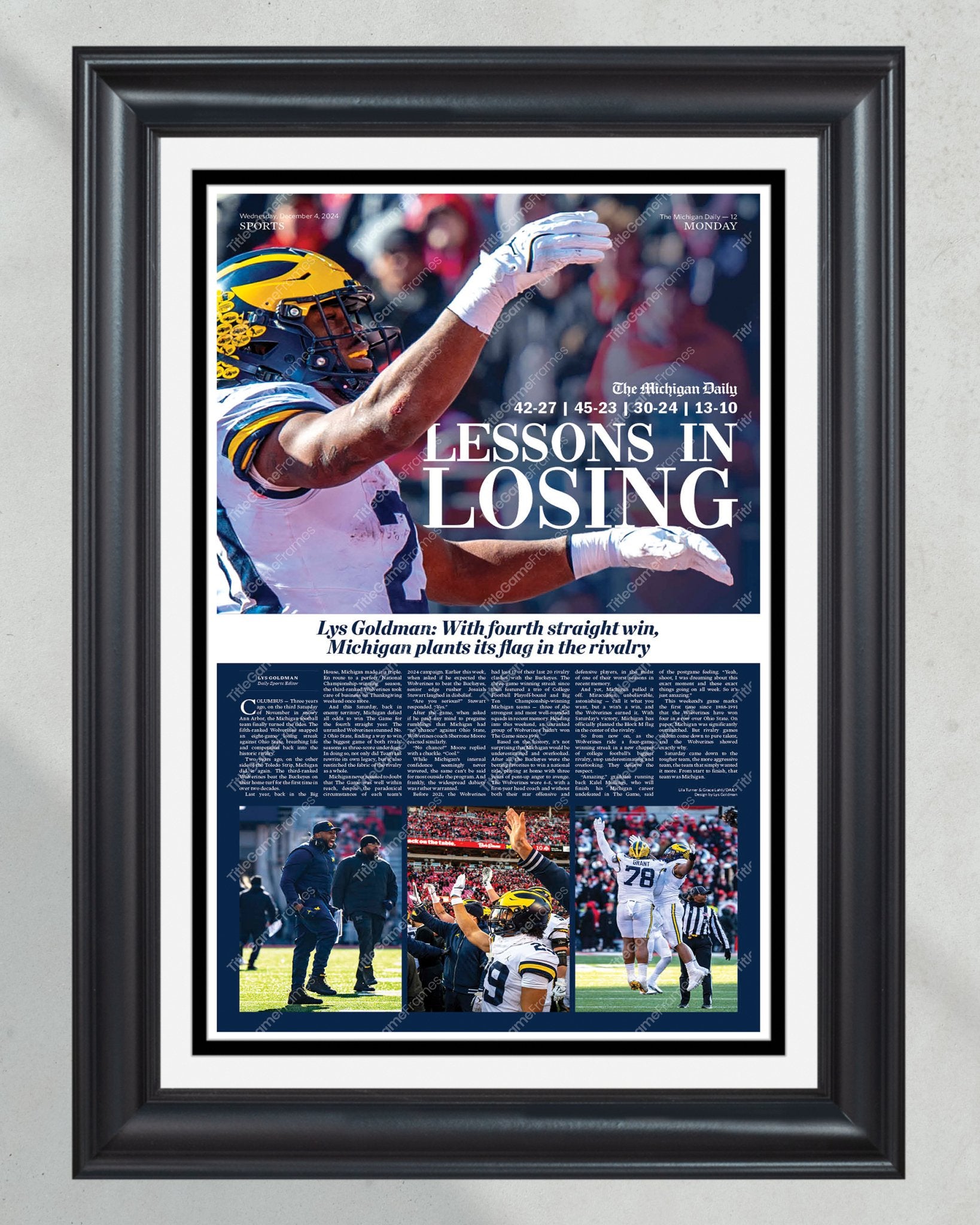 2024 Michigan Defeats Ohio State - 'Lessons in Learning' Michigan Daily Framed Newspaper - Title Game Frames