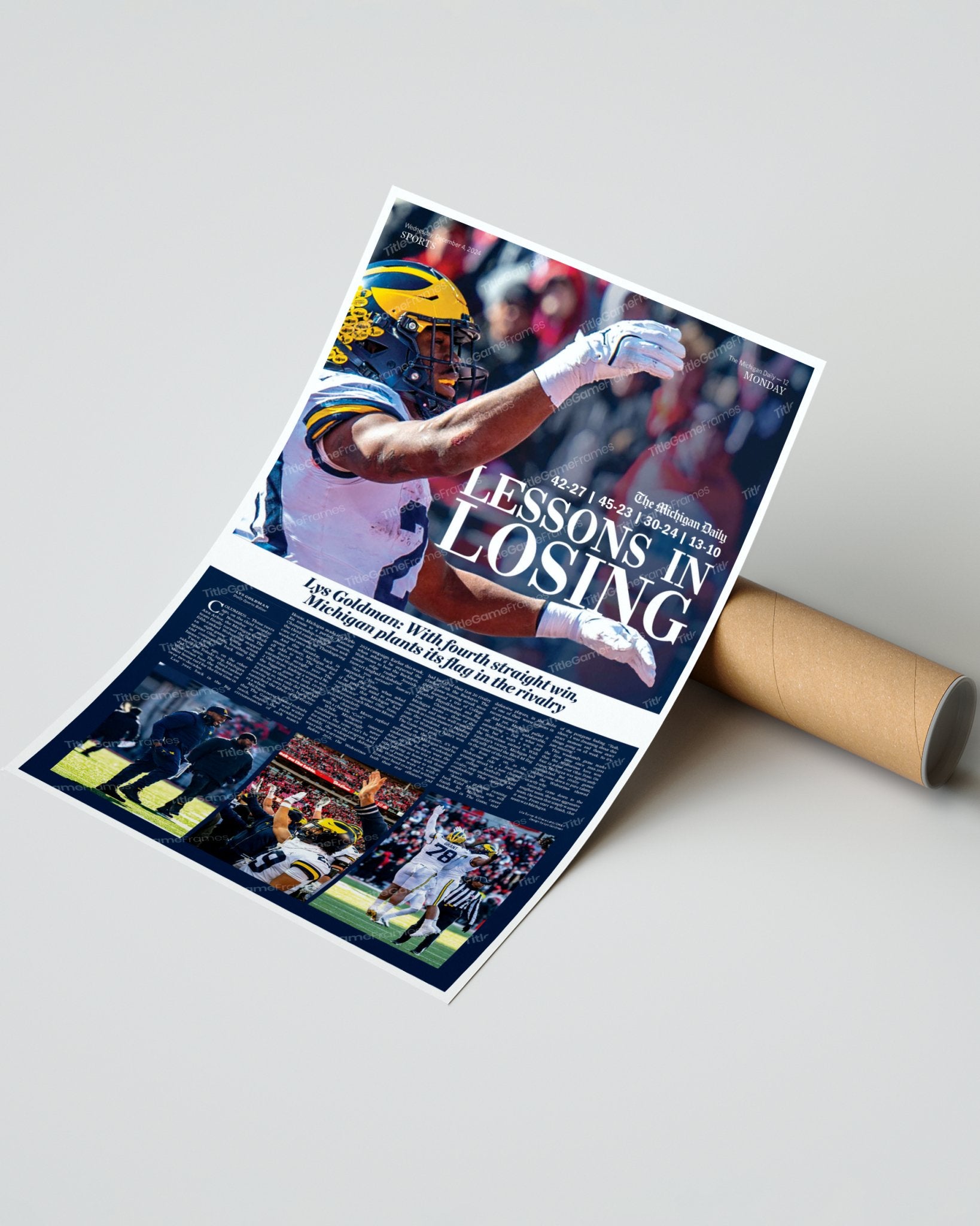 2024 Michigan Defeats Ohio State - 'Lessons in Learning' Michigan Daily Framed Newspaper - Title Game Frames