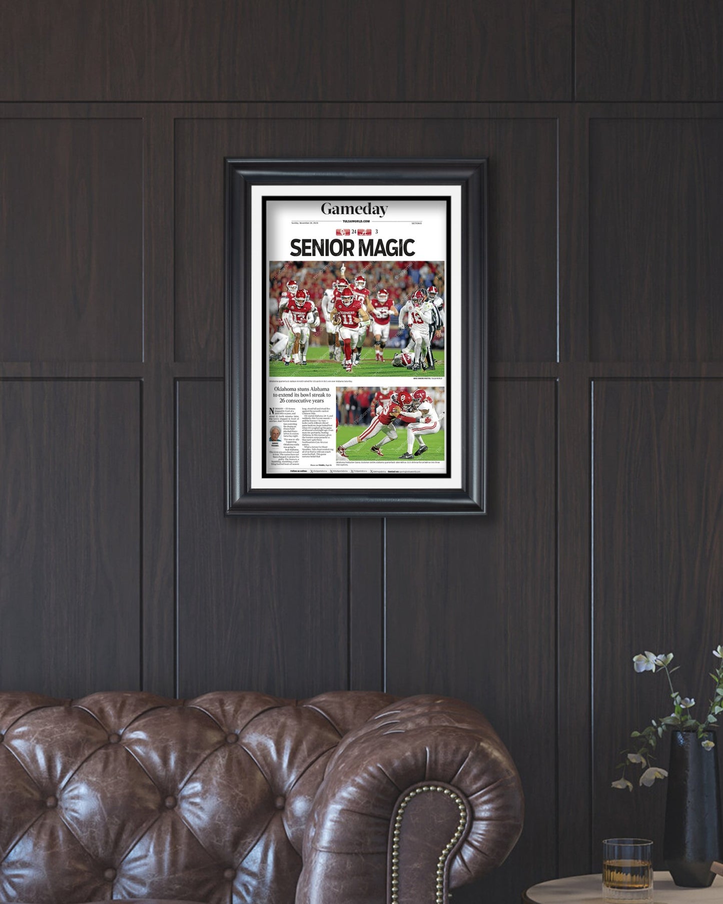 2024 Oklahoma Sooners stun Alabama 'SENIOR MAGIC' Commemorative Framed Newspaper - Title Game Frames