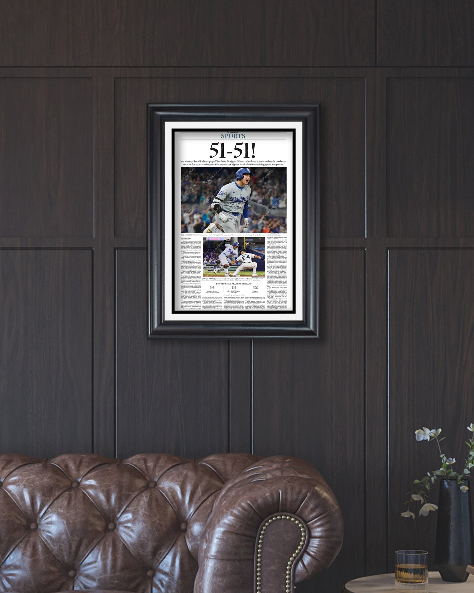 2024 Shohei Ohtani's Historic 50 - 50 Club Entry Framed Newspaper - Title Game Frames