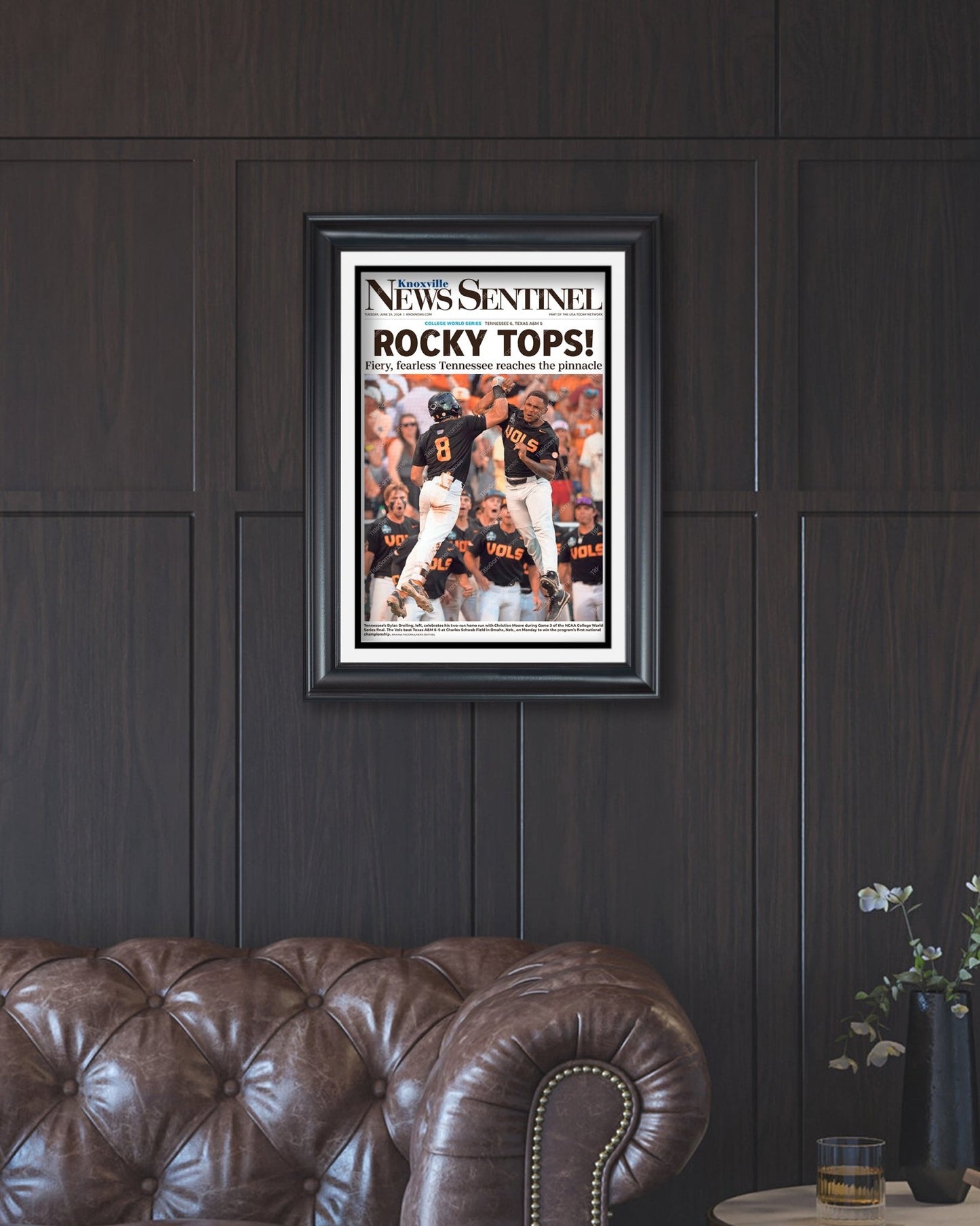 2024 Tennessee Volunteers 'ROCKY TOPS!' - CWS Baseball Champions Framed Newspaper - Title Game Frames