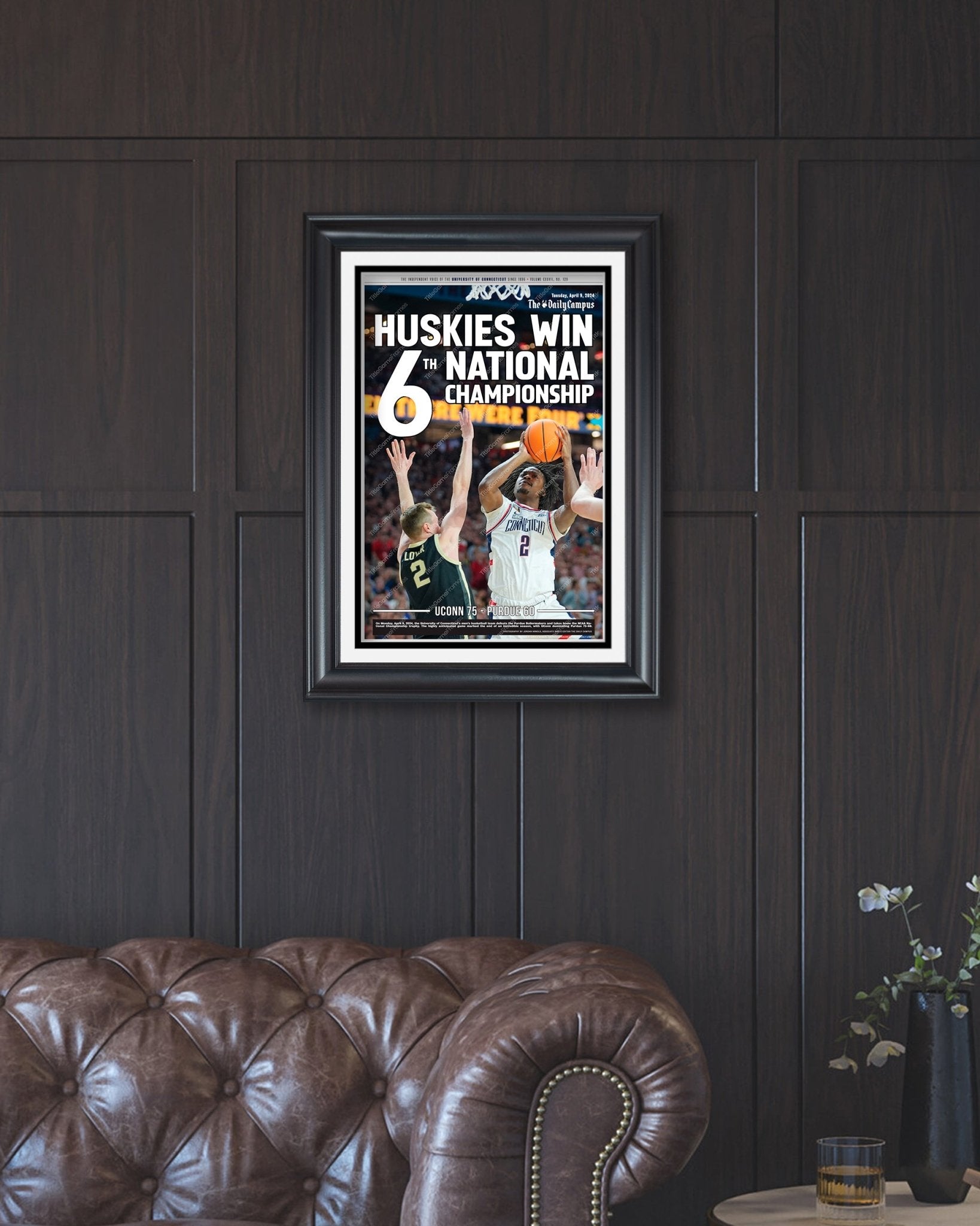 2024 Uconn Huskies ‘WIN 6TH' NCAA Champions Framed Newspaper - Title Game Frames