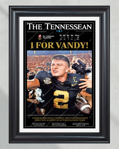 2024 Vanderbilt Commodores' "1 FOR VANDY!" Historic Win Over Alabama Framed Newspaper - Title Game Frames