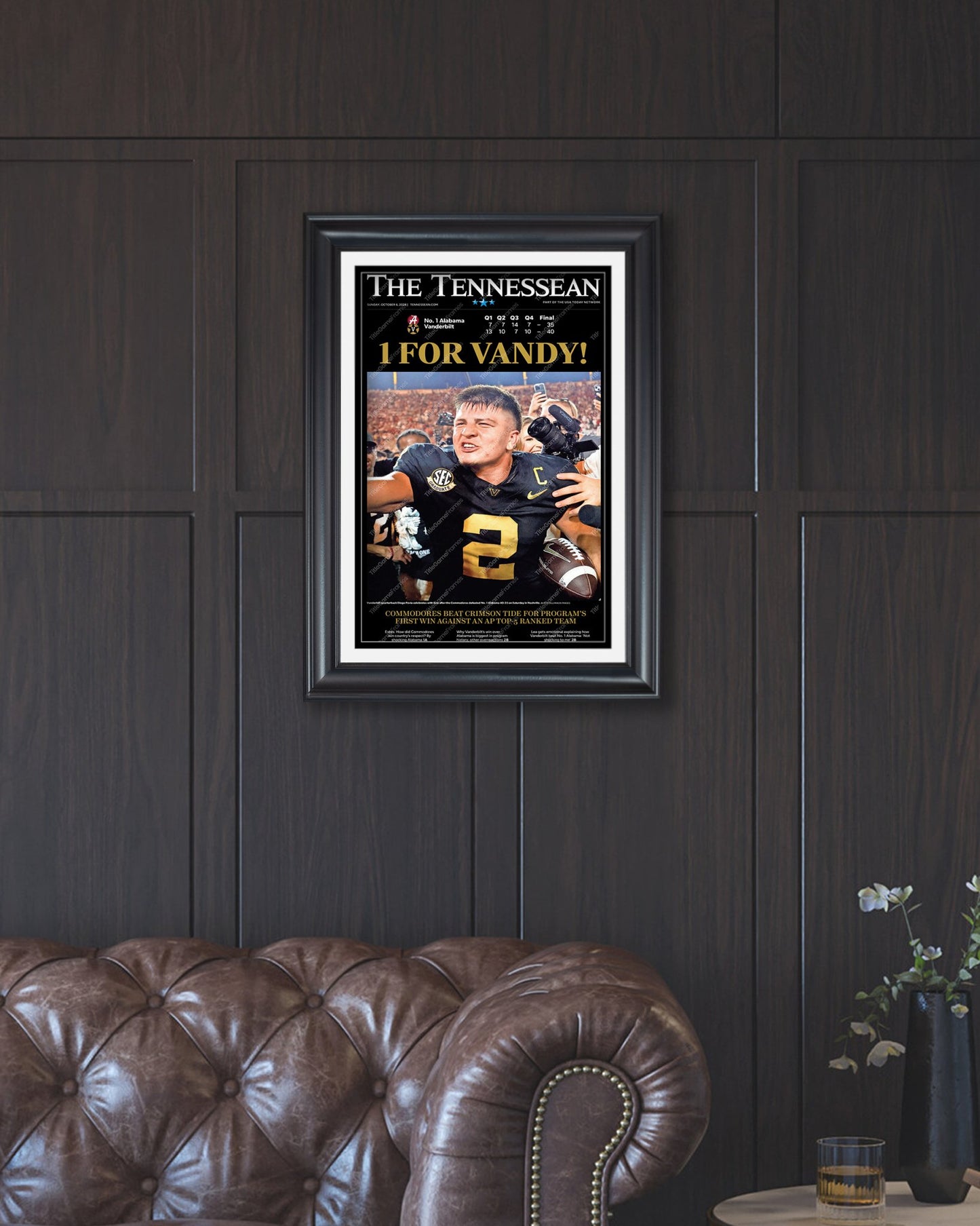 2024 Vanderbilt Commodores' "1 FOR VANDY!" Historic Win Over Alabama Framed Newspaper - Title Game Frames