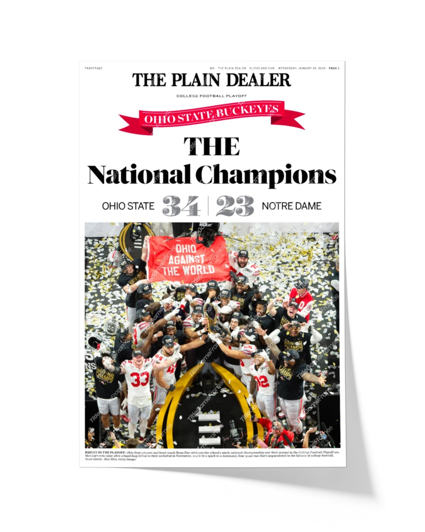 2025 Ohio State CFP Champions "THE National Champions" Plain Dealer Newspaper - Title Game Frames