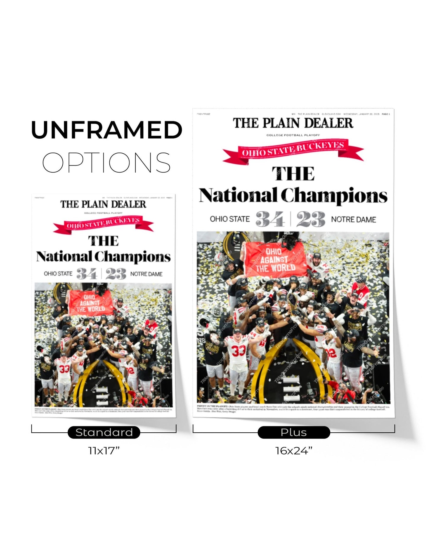 2025 Ohio State CFP Champions "THE National Champions" Plain Dealer Newspaper - Title Game Frames