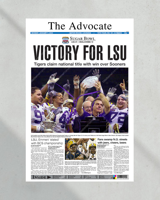 2003 LSU Tigers NCAA College Football National Champions Framed Front Page Newspaper Print