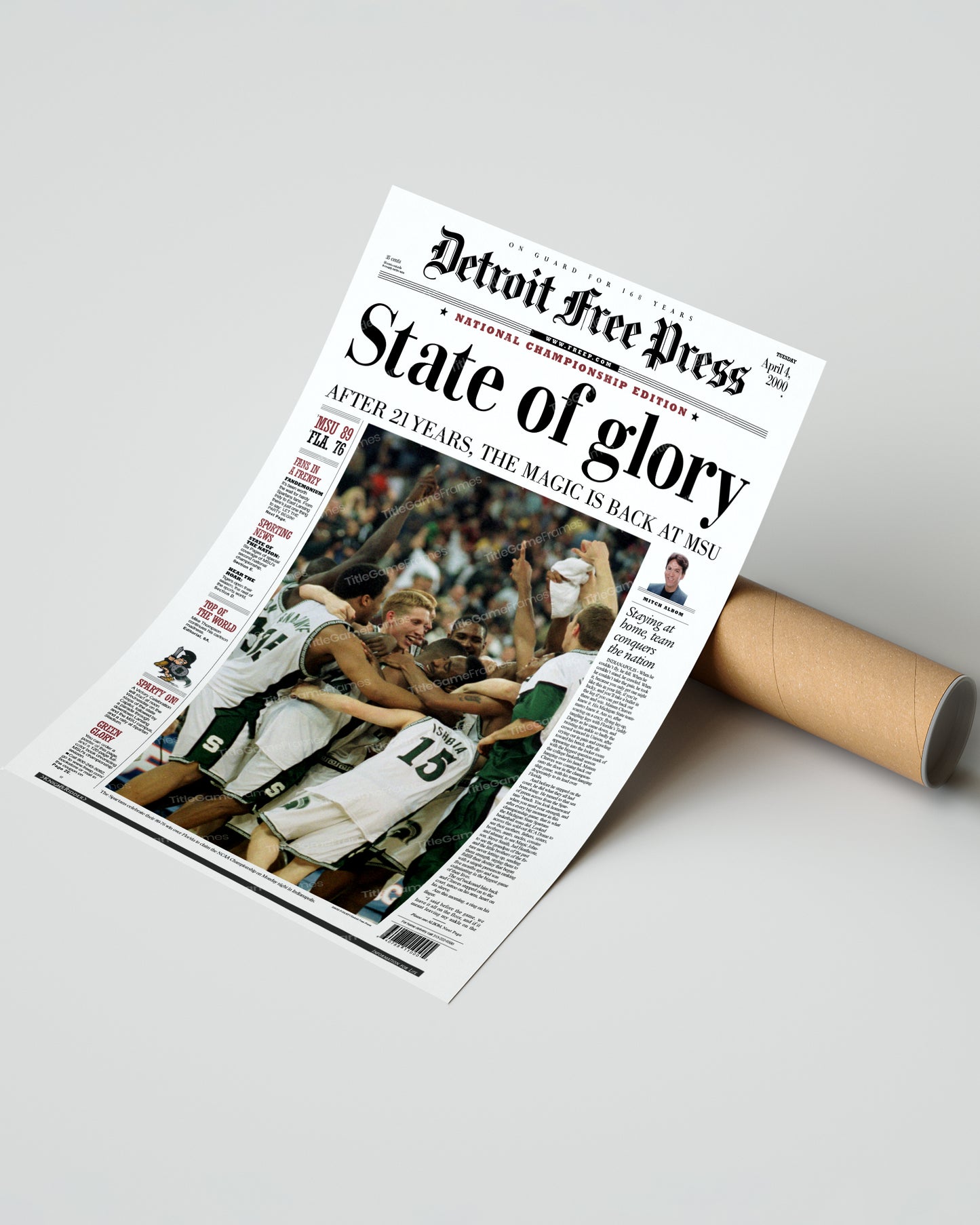 2000 Michigan State Spartans NCAA College Basketball Champions Framed Front Page Newspaper Print