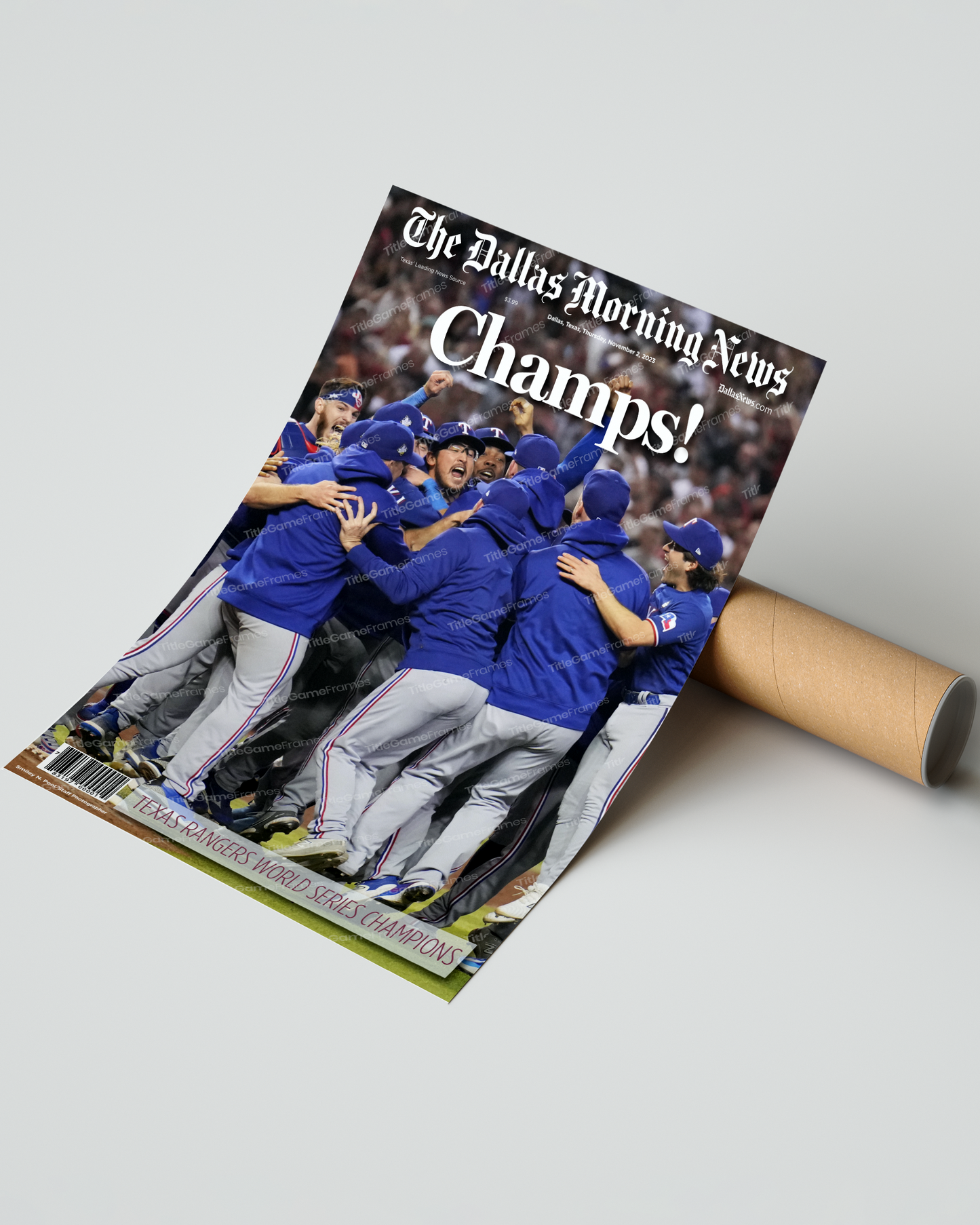 2023 Texas Rangers World Series "Champs!" - Commemorative Framed Newspaper