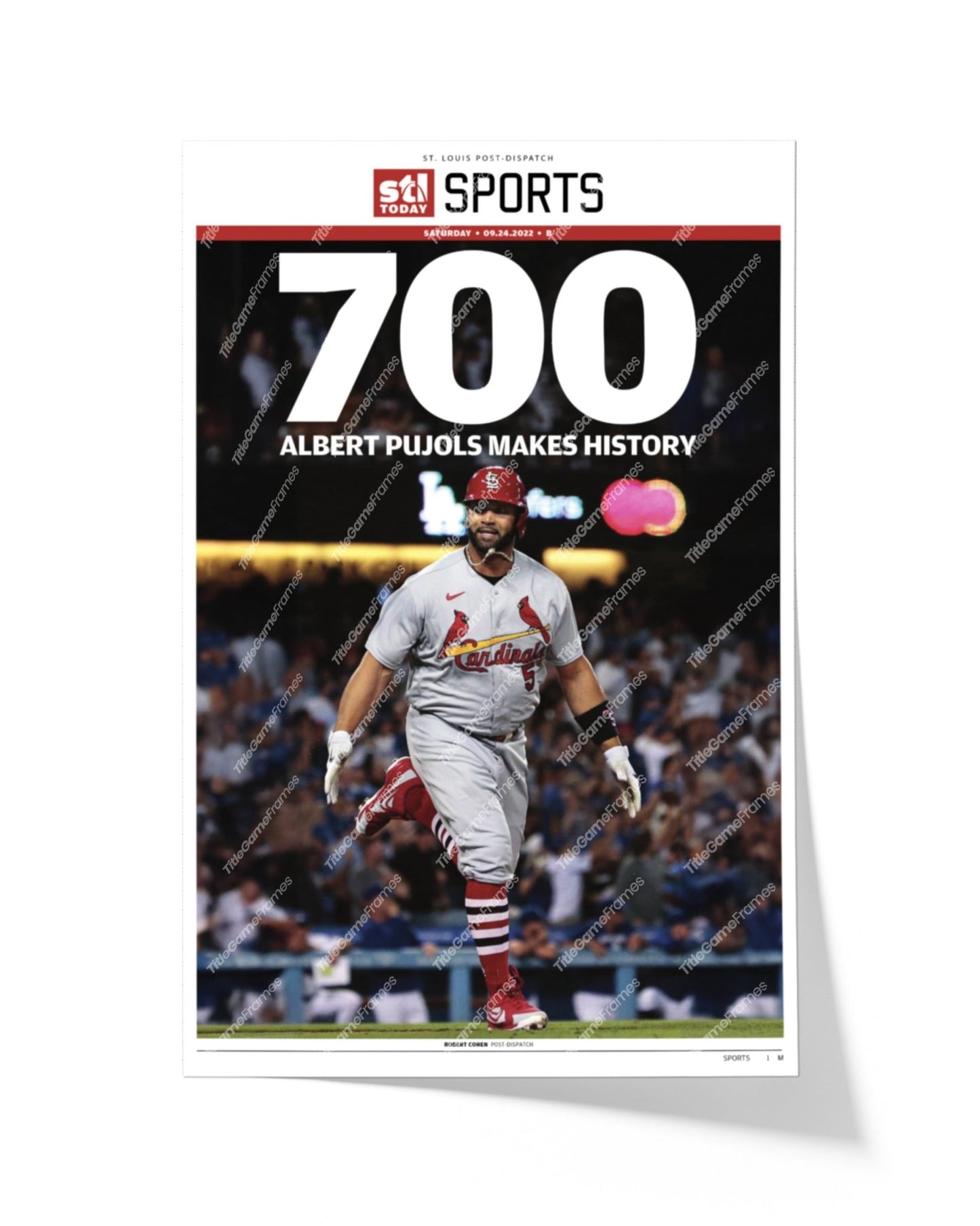 Albert Pujols Hits 700th Home Run Front Page Newspaper Print - Title Game Frames