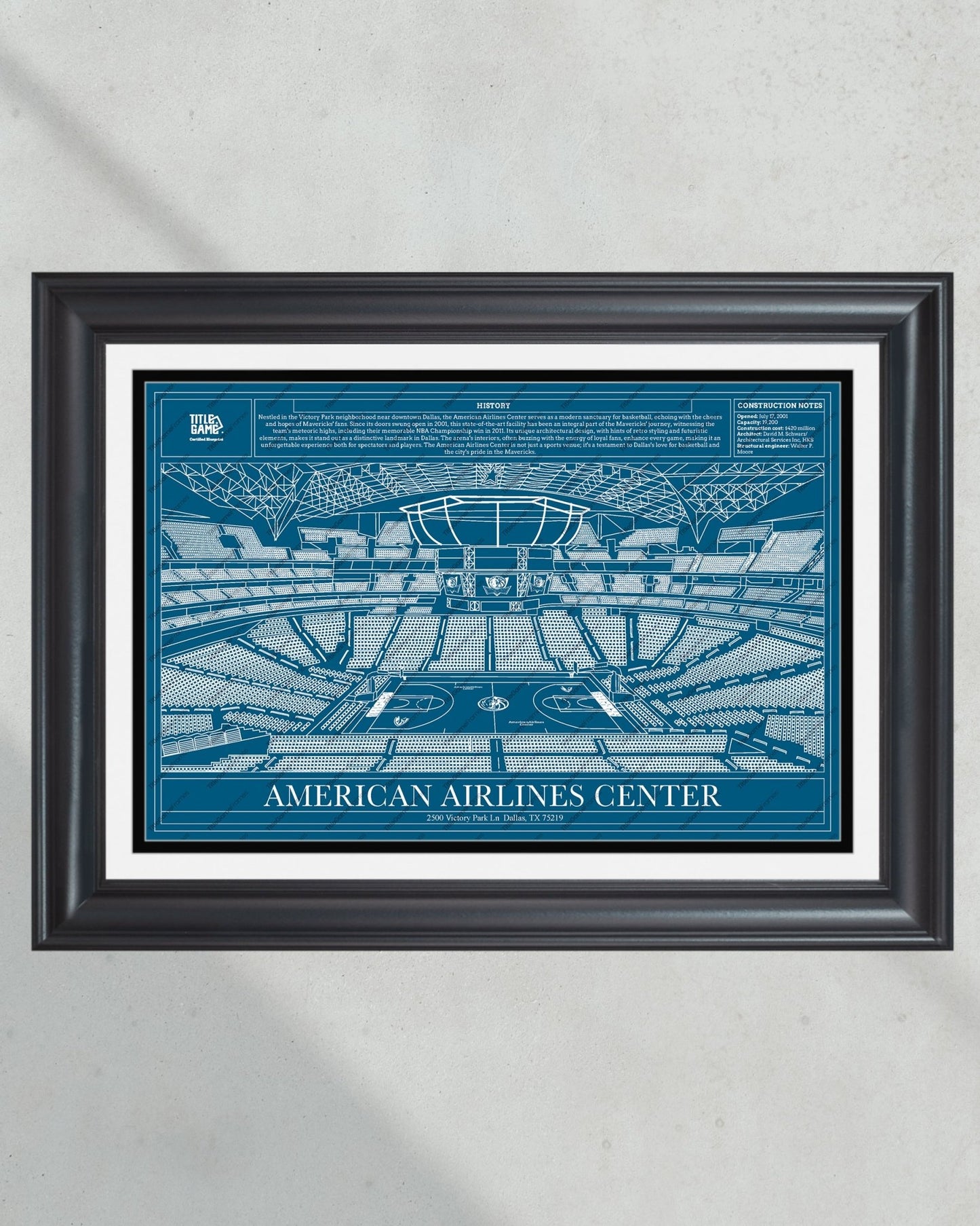 Dallas Mavericks American Airlines Center NBA Basketball Arena Blueprint - Title Game Frames