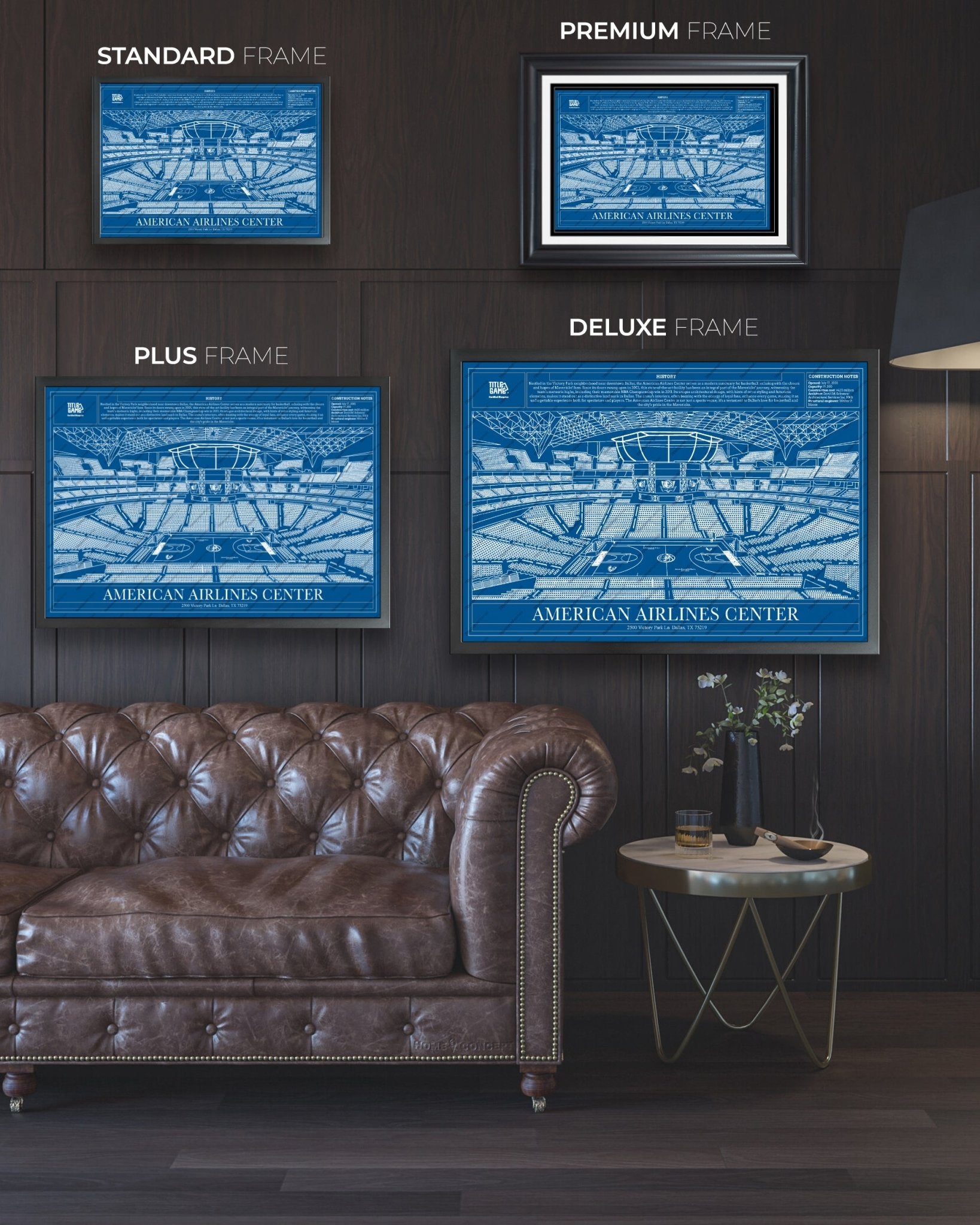 Dallas Mavericks American Airlines Center NBA Basketball Arena Blueprint - Title Game Frames