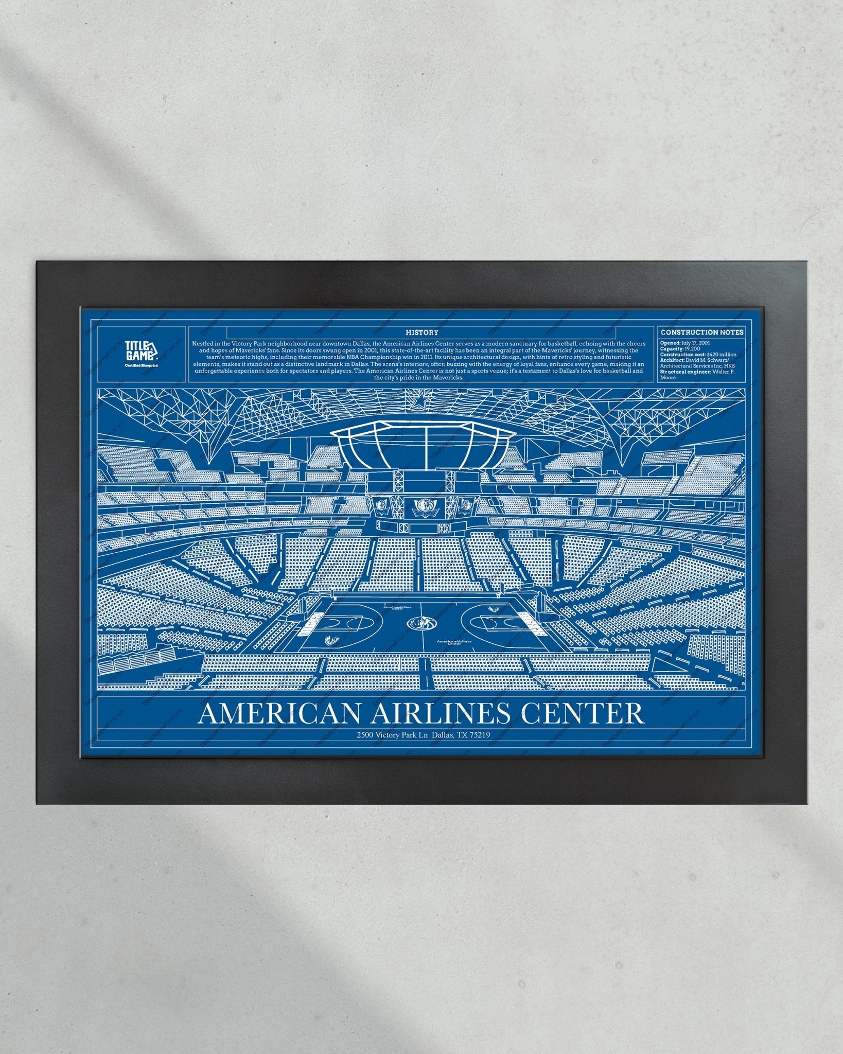 Dallas Mavericks American Airlines Center NBA Basketball Arena Blueprint - Title Game Frames