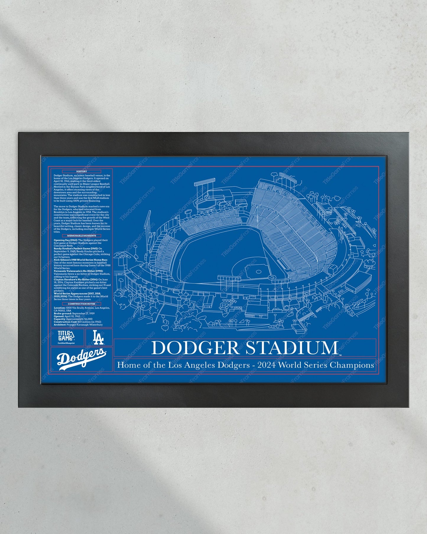 Los Angeles Dodgers Ballpark Stadium Blueprint - Title Game Frames