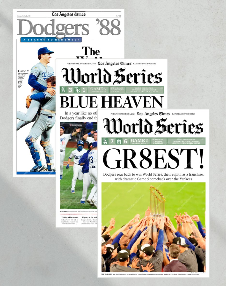 Los Angeles Dodgers World Series Championship Set - 1988, 2020, 2024 - Title Game Frames