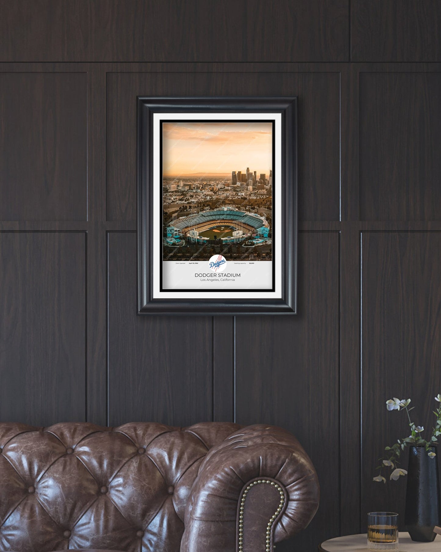 Los Angeles Skyline & Dodger Stadium: Aerial View Framed Print - Title Game Frames