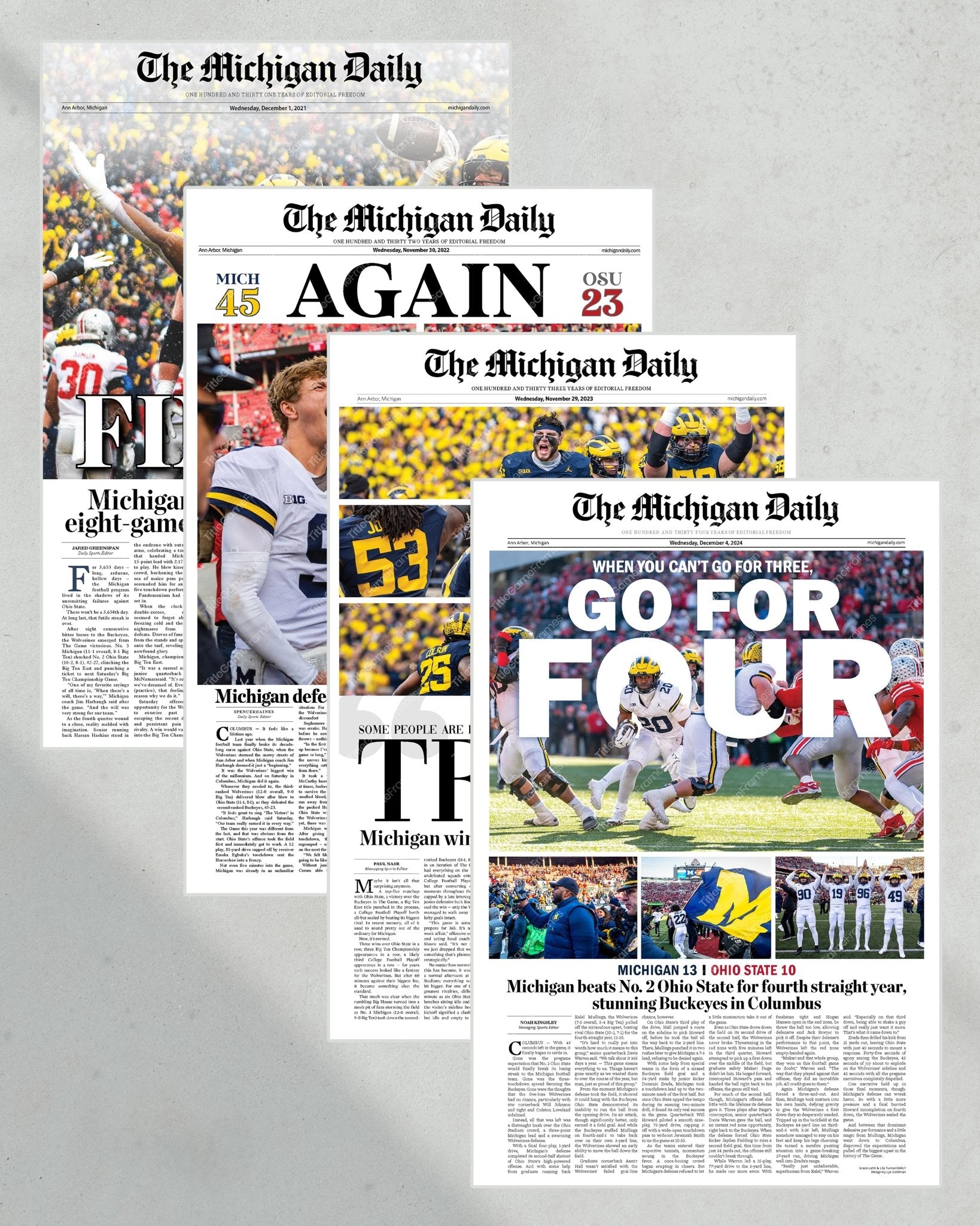 Michigan Wolverines OSU Rivalry Collector's Set (2021 - 2024) - Title Game Frames