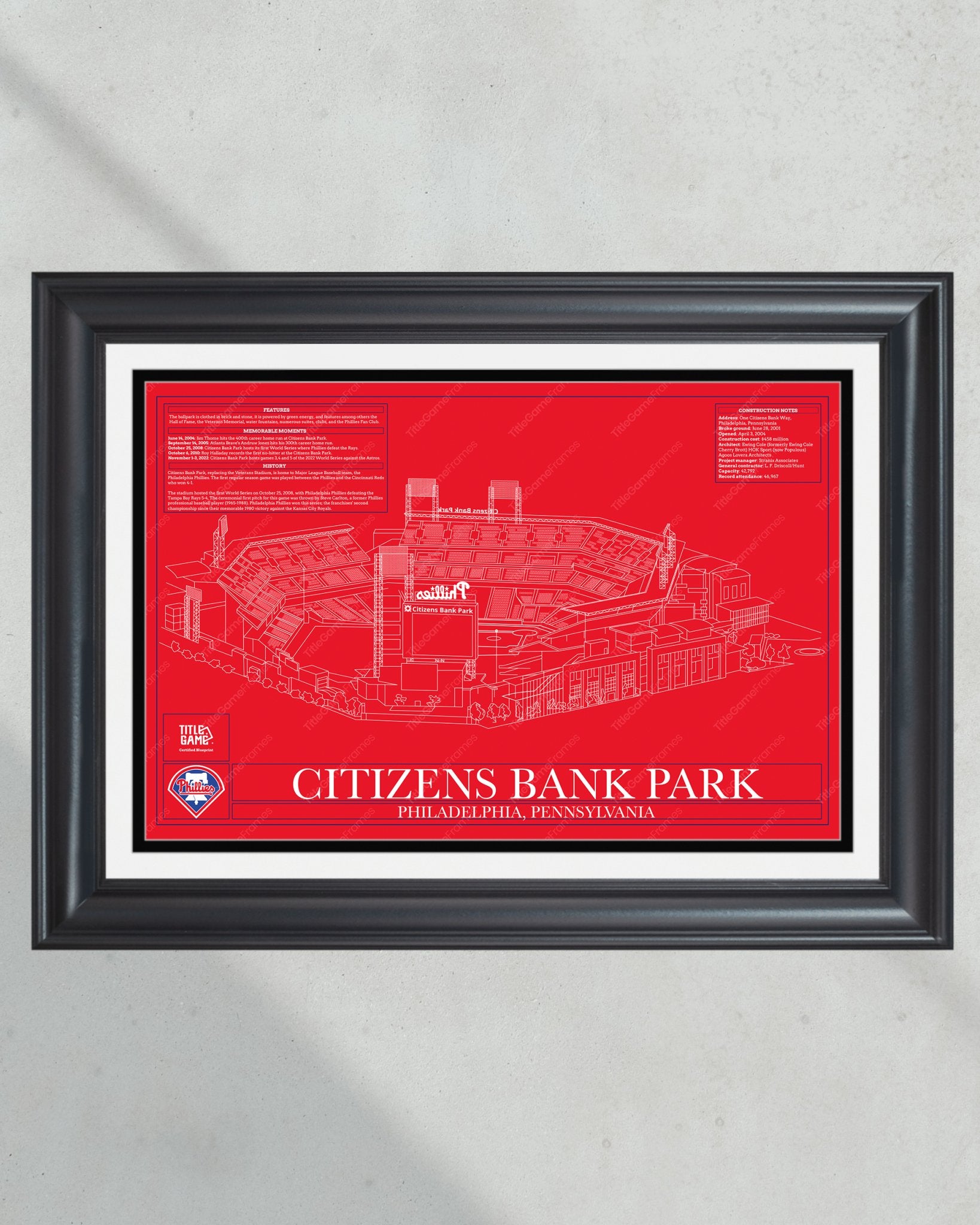 Philadelphia Phillies Citizens Bank Park Stadium Ballpark Blueprint - Title Game Frames