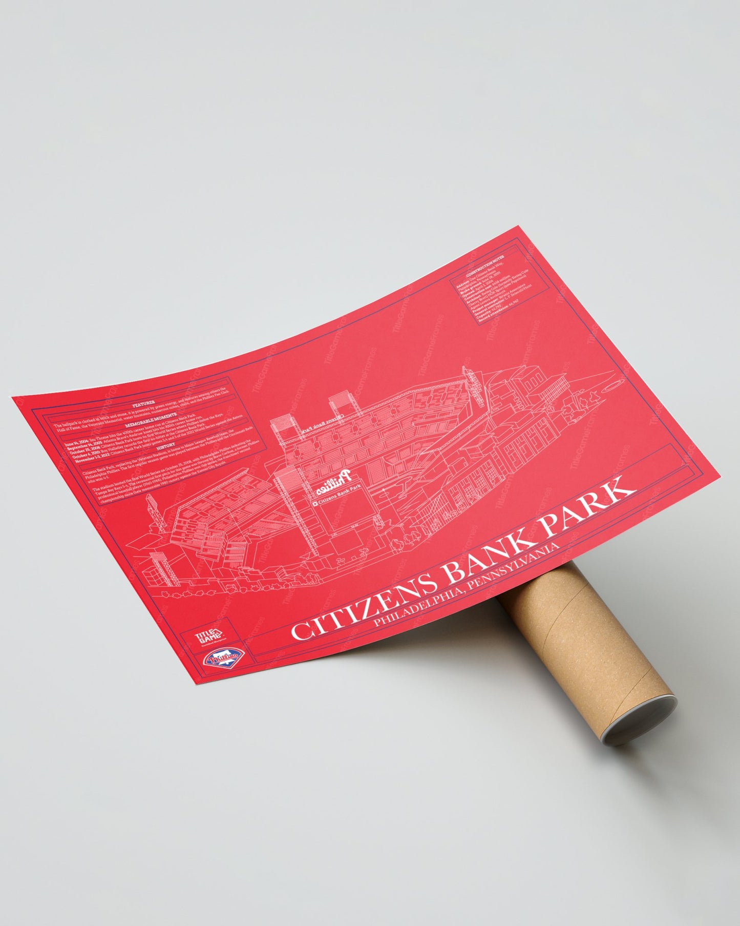 Philadelphia Phillies Citizens Bank Park Stadium Ballpark Blueprint - Title Game Frames