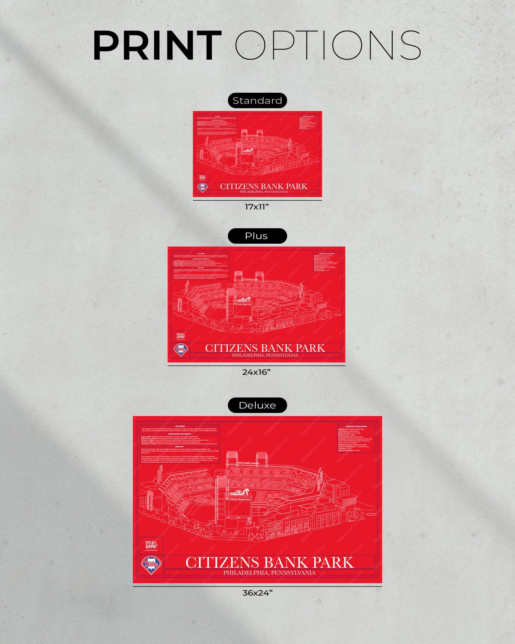 Philadelphia Phillies Citizens Bank Park Stadium Ballpark Blueprint - Title Game Frames