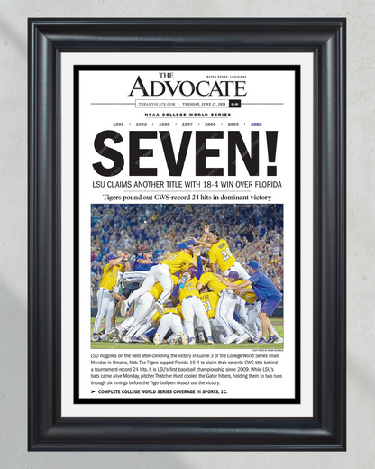 2023 LSU Tigers “SEVEN!” College World Series Champions Front Page Newspaper