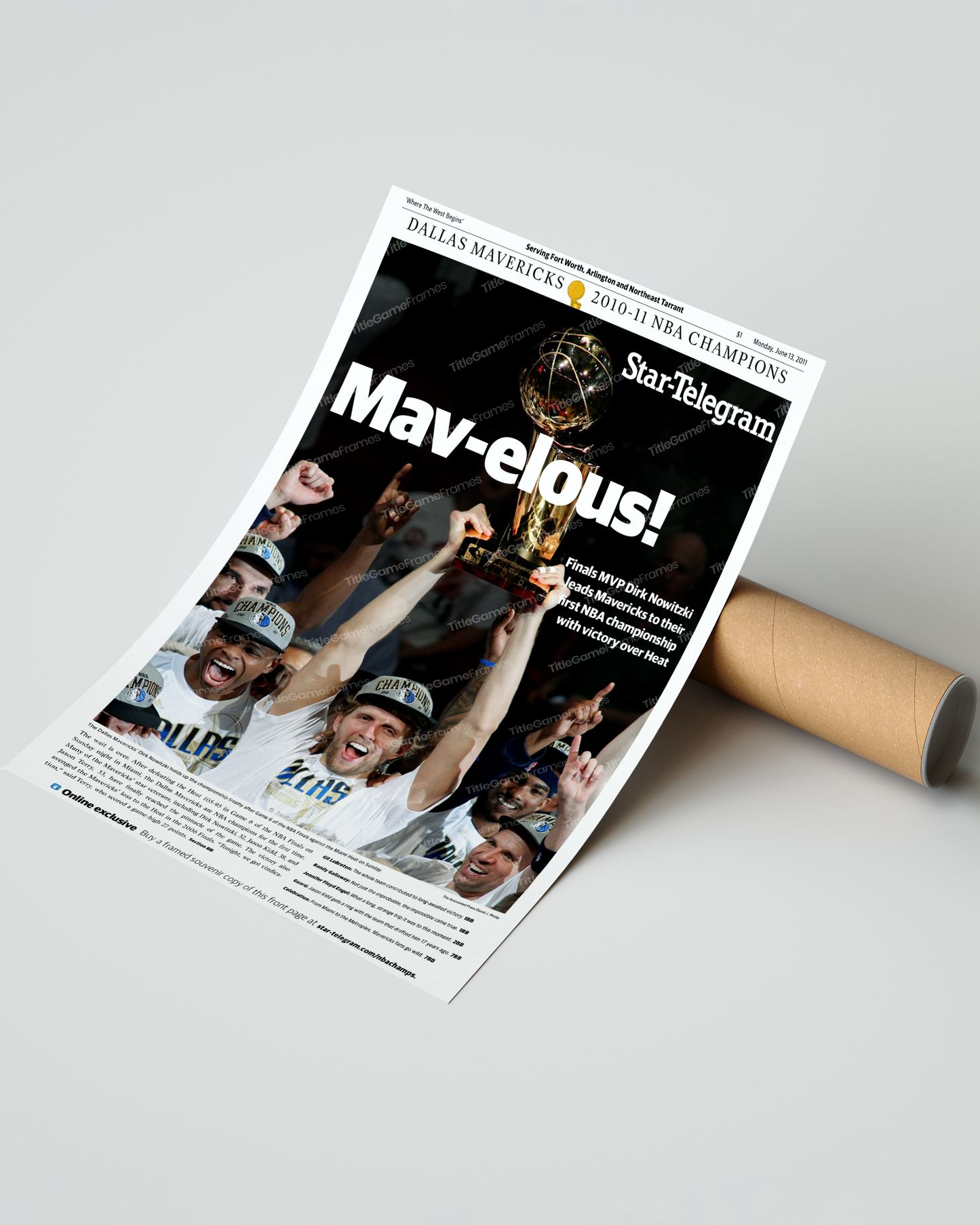 2011 Dallas Mavericks NBA Finals Champions Framed Newspaper - Mav-elous!