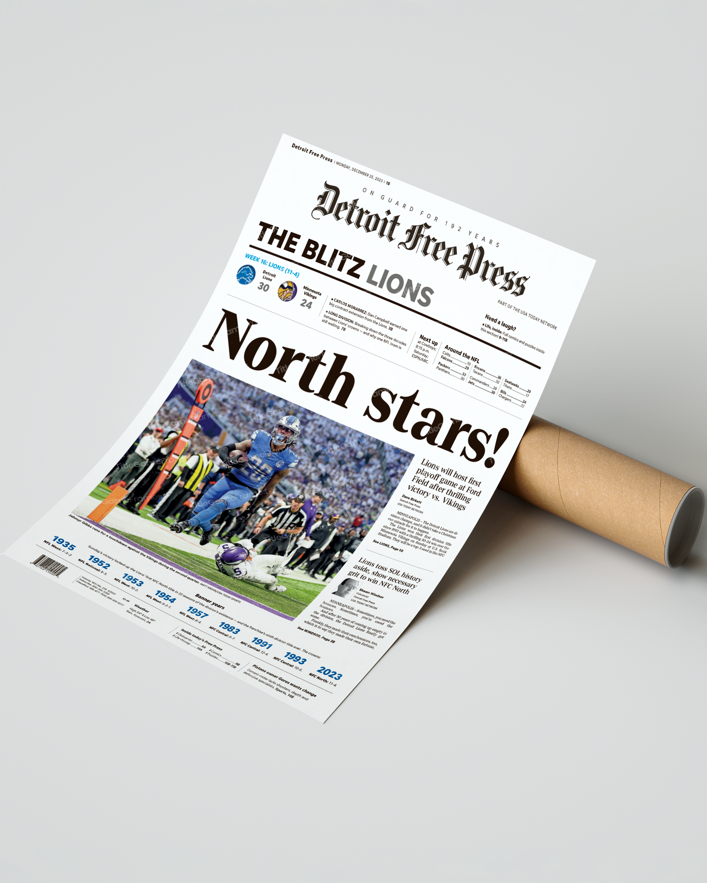 2023 Detroit Lions: NFC North Division Champions - 'North stars!' - Collectible Framed Newspaper