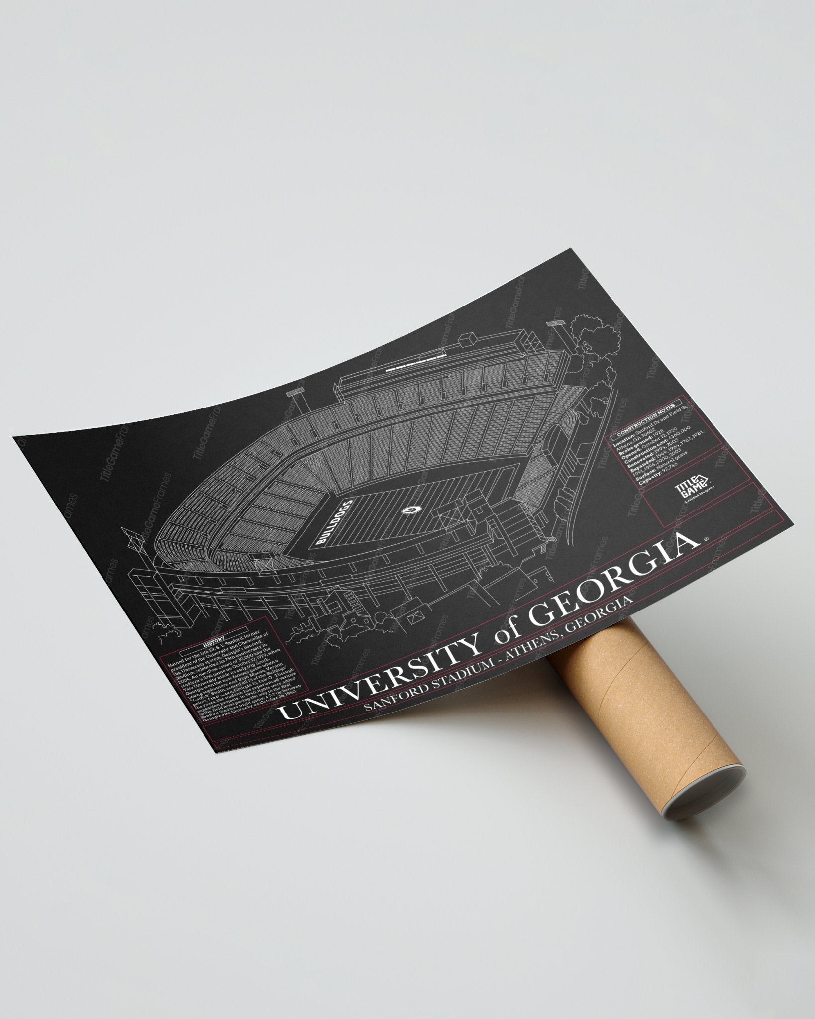 University of Georgia Bulldogs - Dooley Field at Sanford Stadium Blueprint - Title Game Frames